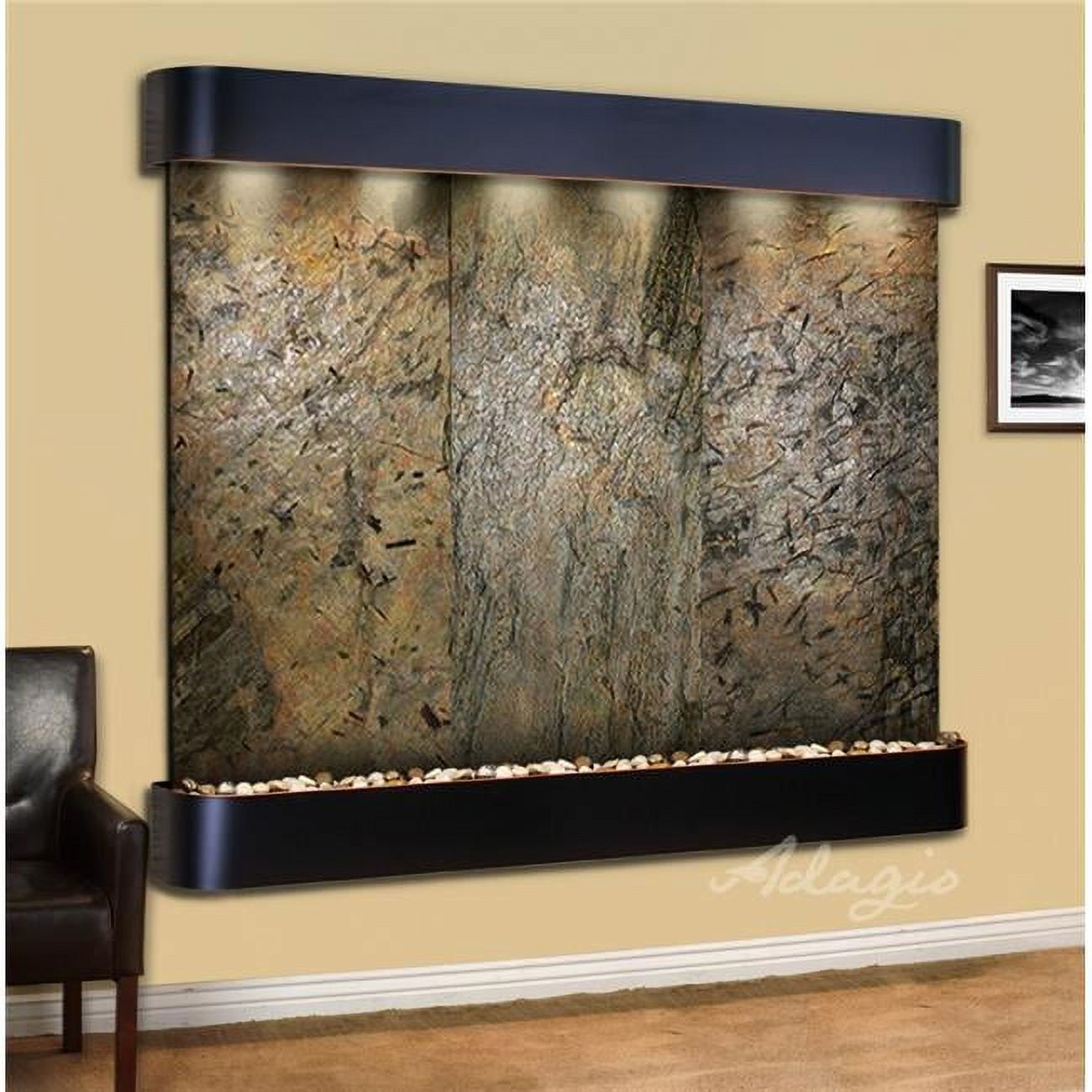 Solitude River-Round-Blackened Copper-Green-Natural Slate Wall Fountain