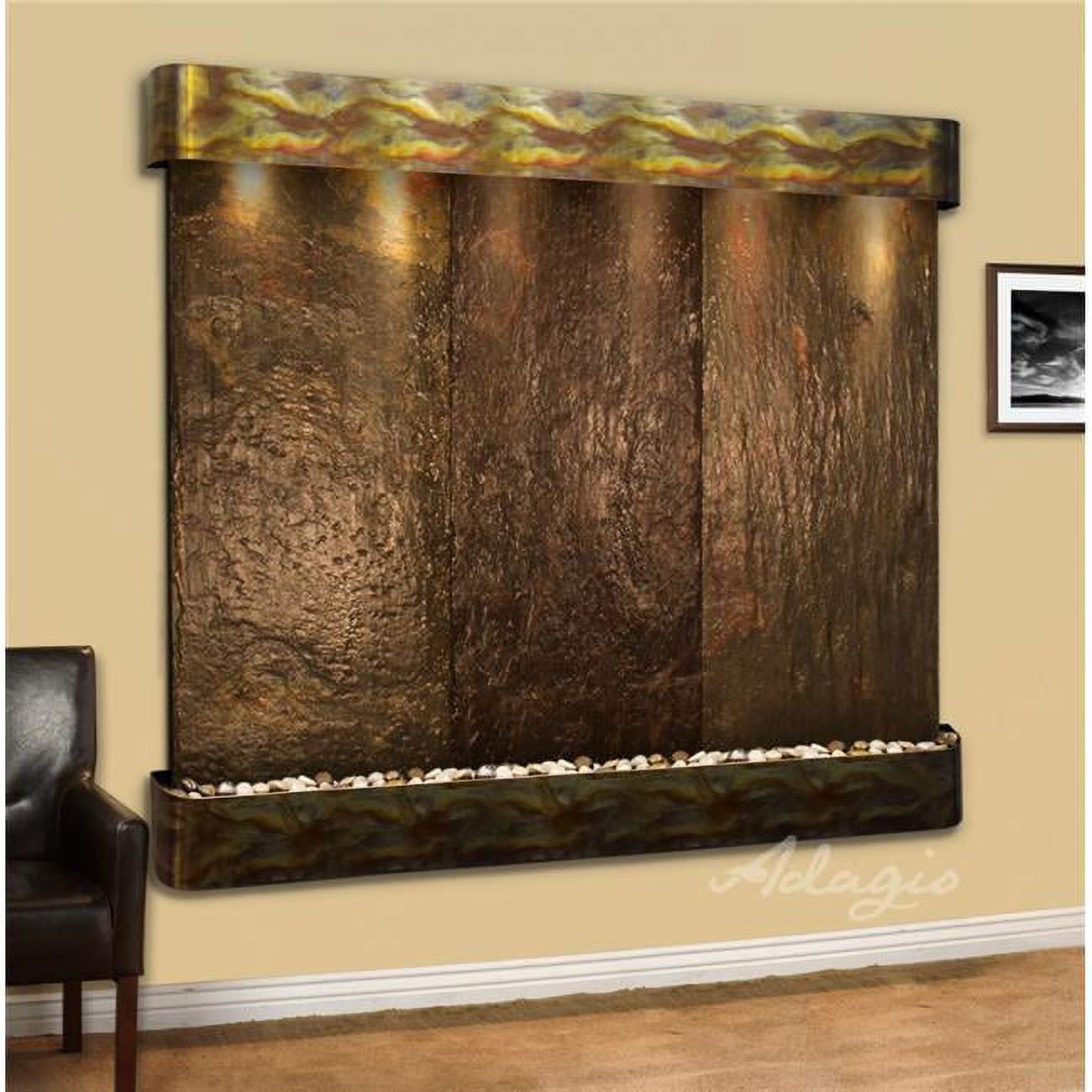 Solitude River-Round-Rustic Copper-Multi-Color-Natural Slate Wall Fountain