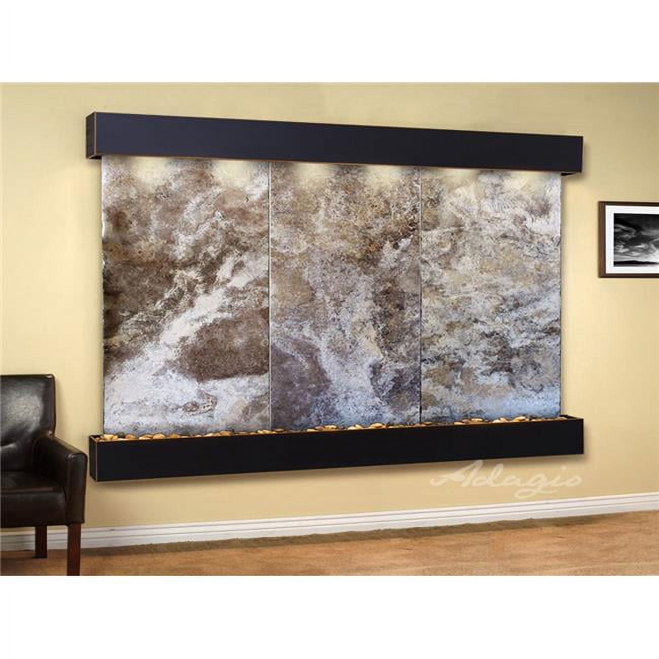 Solitude River Square Blackened Copper Magnifico Travertine Wall Fountain