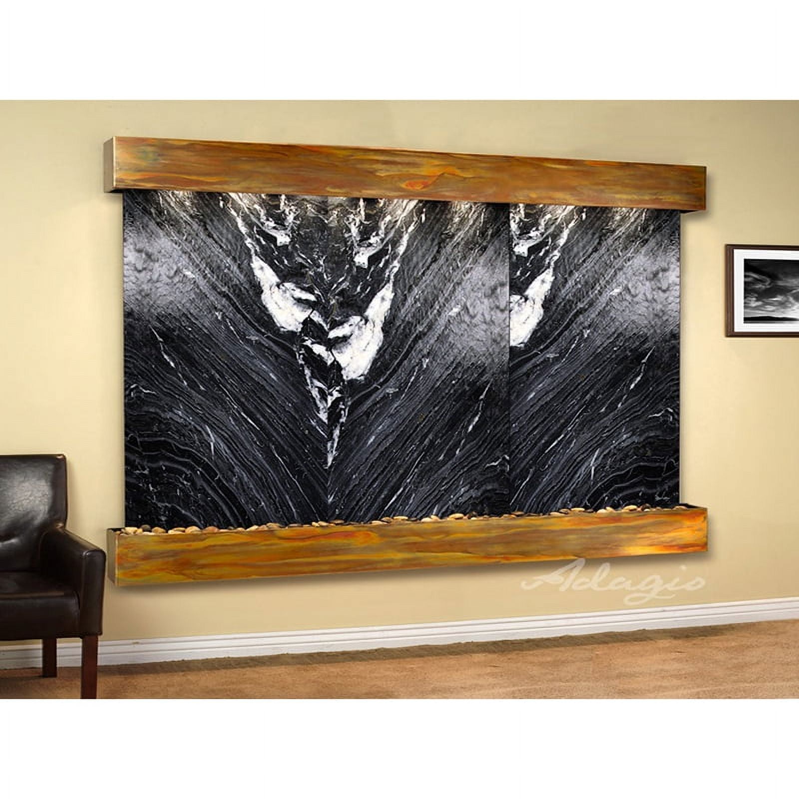 SRS1007 Solitude River Square Rustic Copper Black Marble Wall Fountain