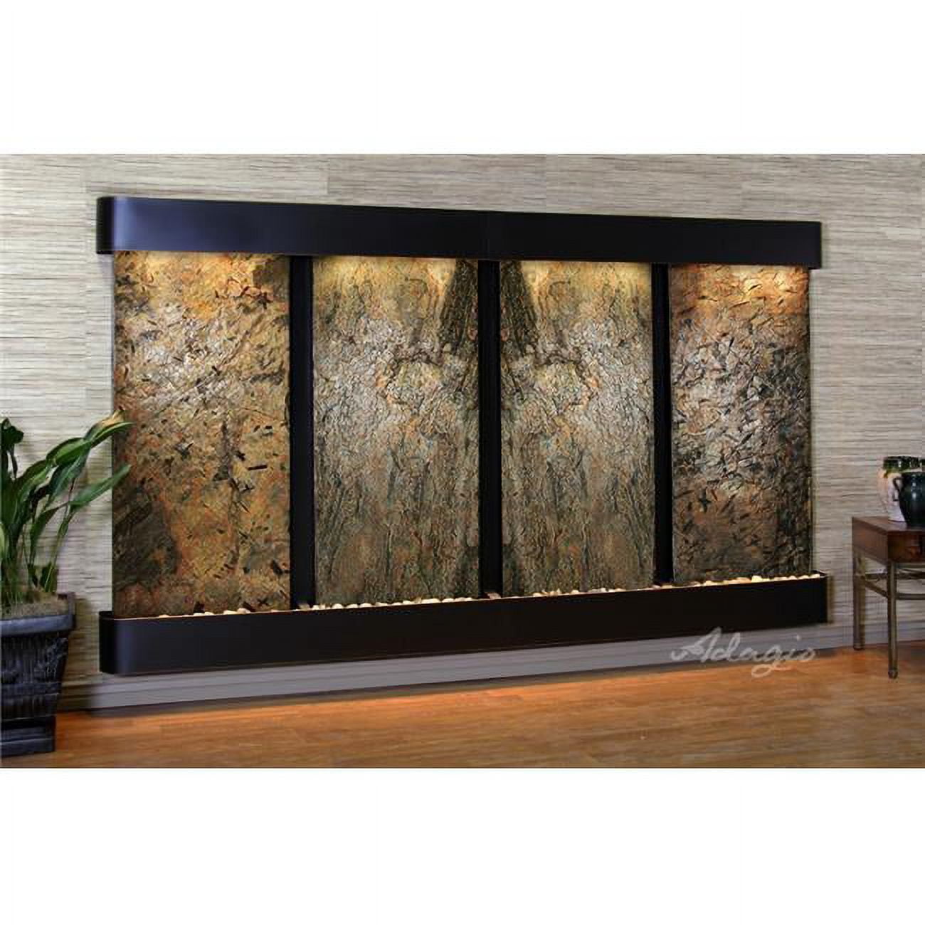RFR1502 Regal Falls Round Blackened Copper Green Natural Slate Wall Fountain