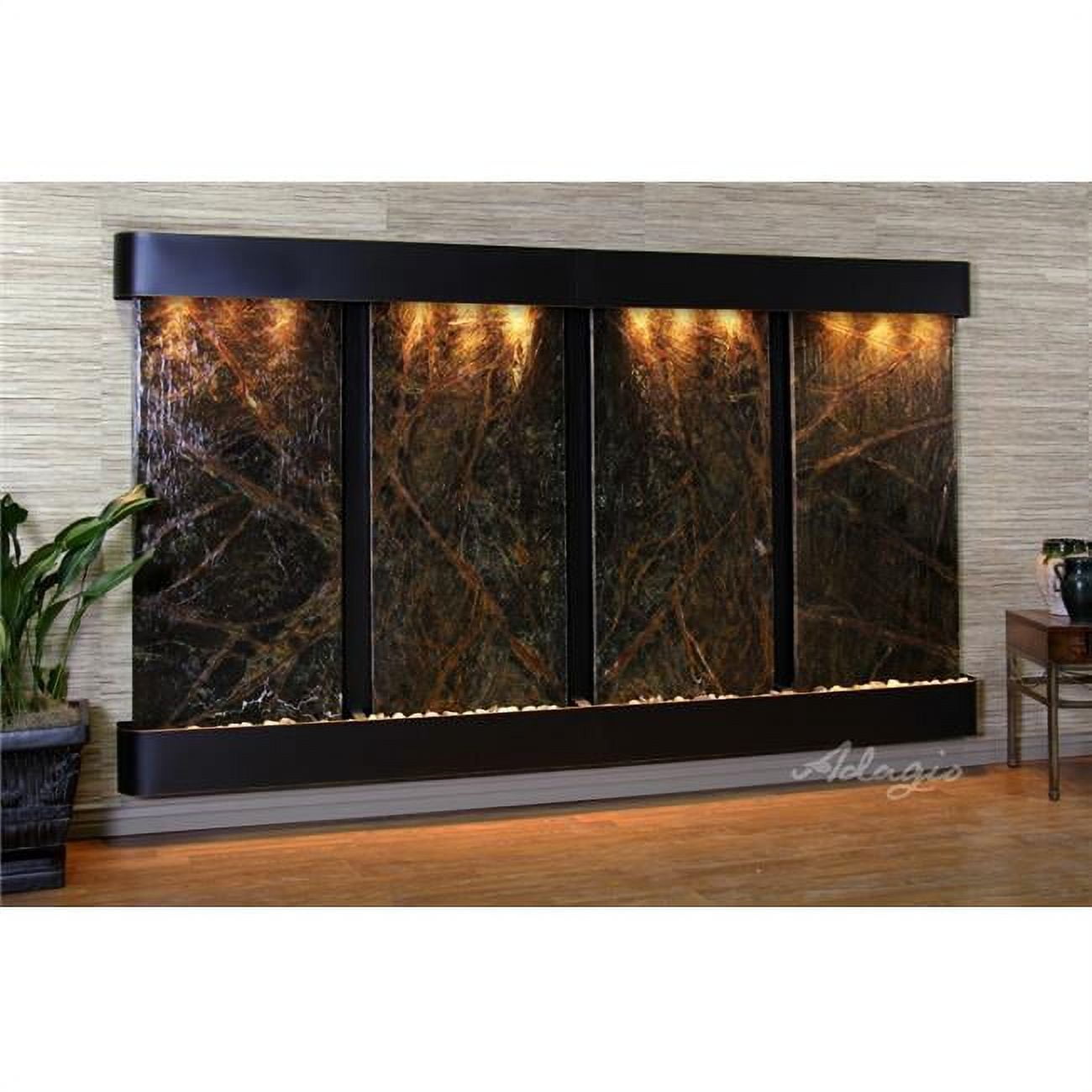 Regal Falls Round Blackened Copper Green Marble Wall Fountain