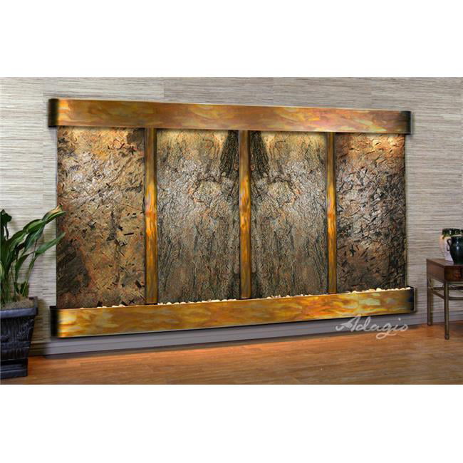 Regal Falls Round Rustic Copper Green Natural Slate Wall Fountain