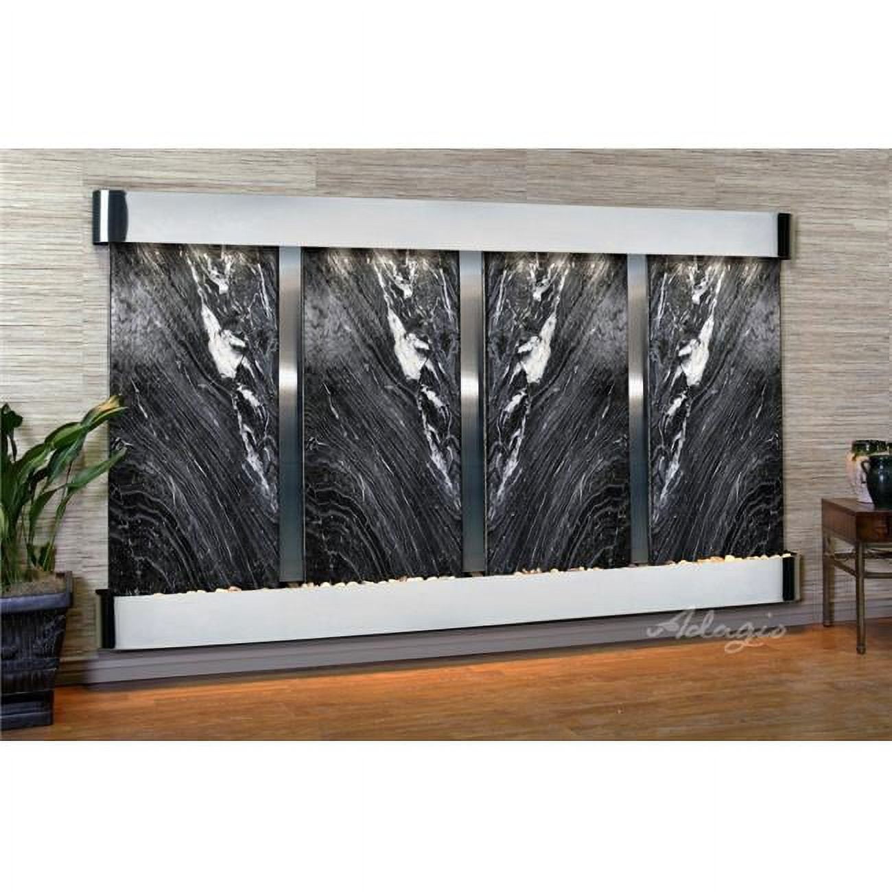 Regal Falls Round Stainless Steel Black Marble Wall Fountain