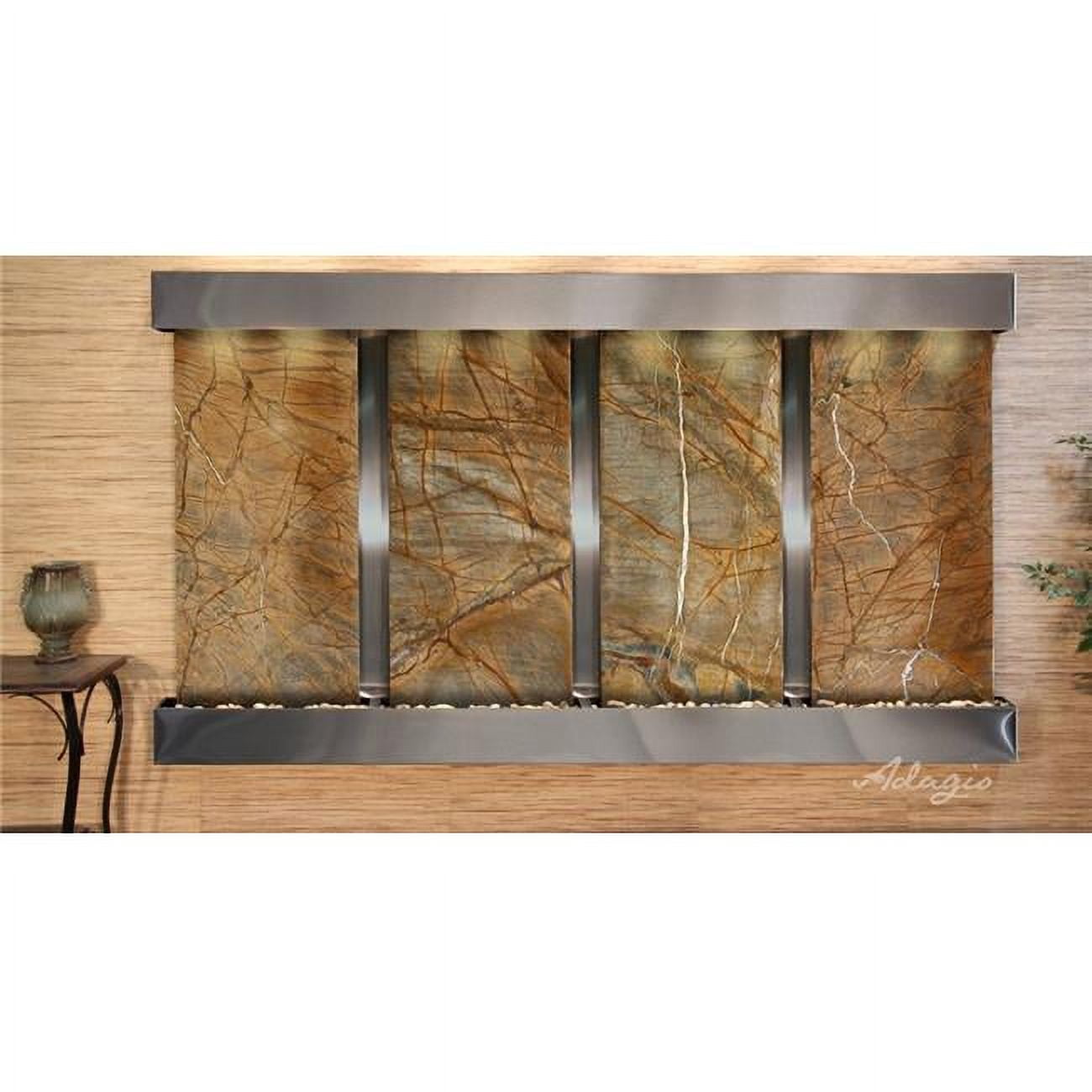 Regal Falls Square Stainless Steel Brown Marble Wall Fountain