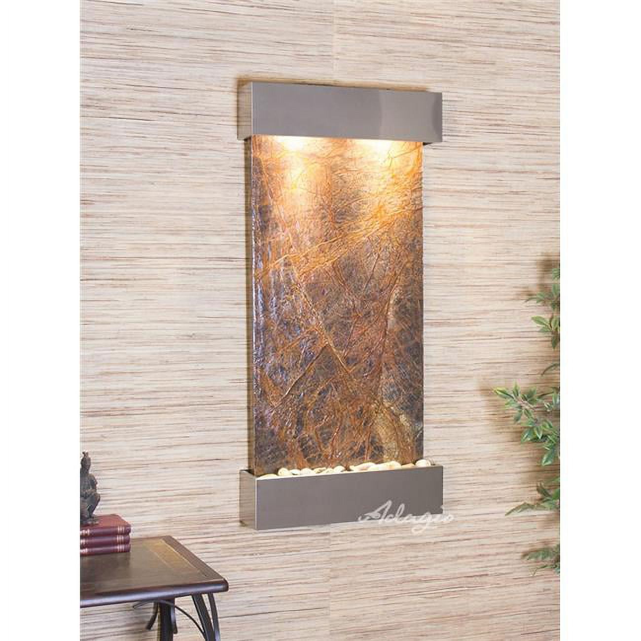Whispering Creek Stainless Steel Brown Marble Wall Fountain