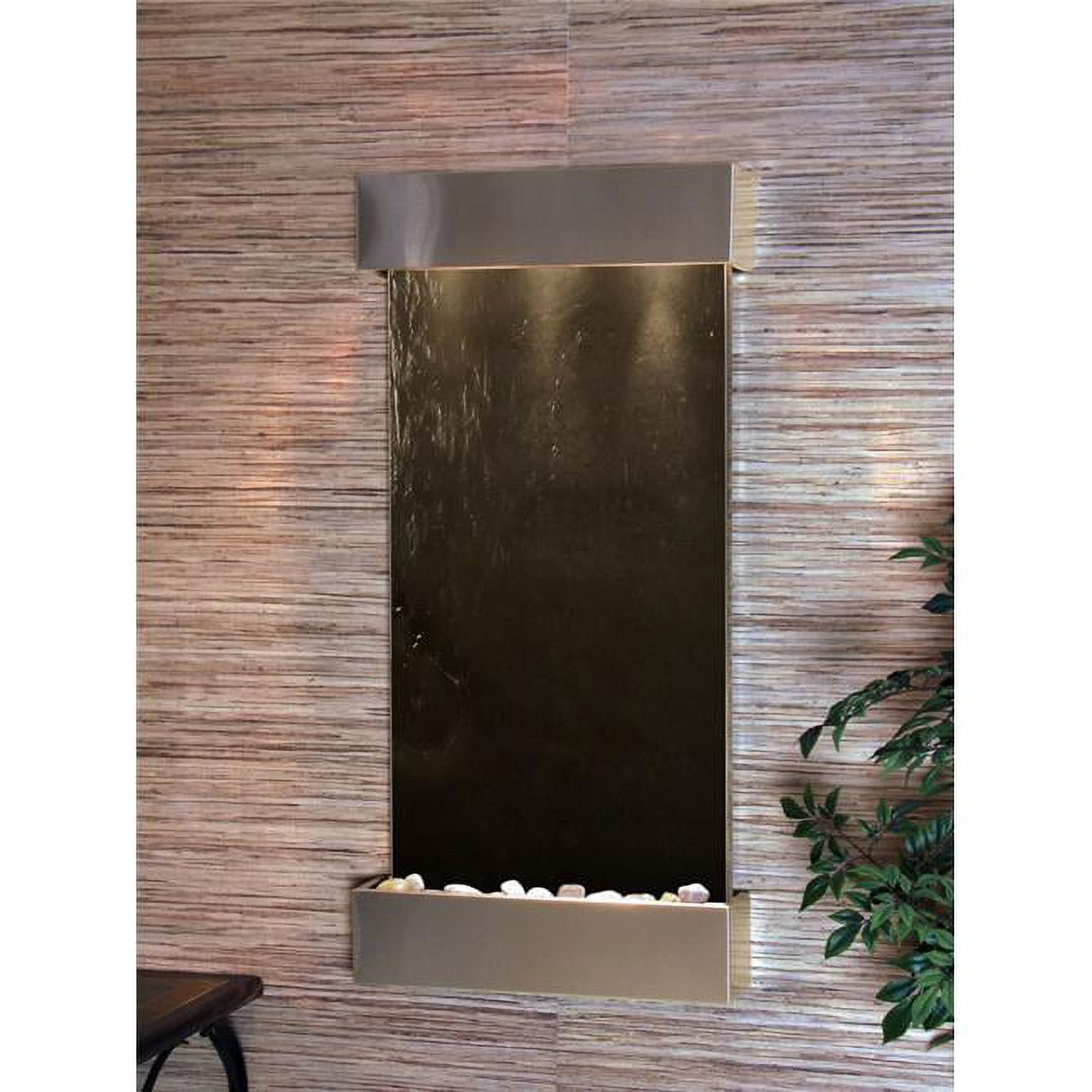 Whispering Creek Stainless Steel Black Featherstone Wall Fountain