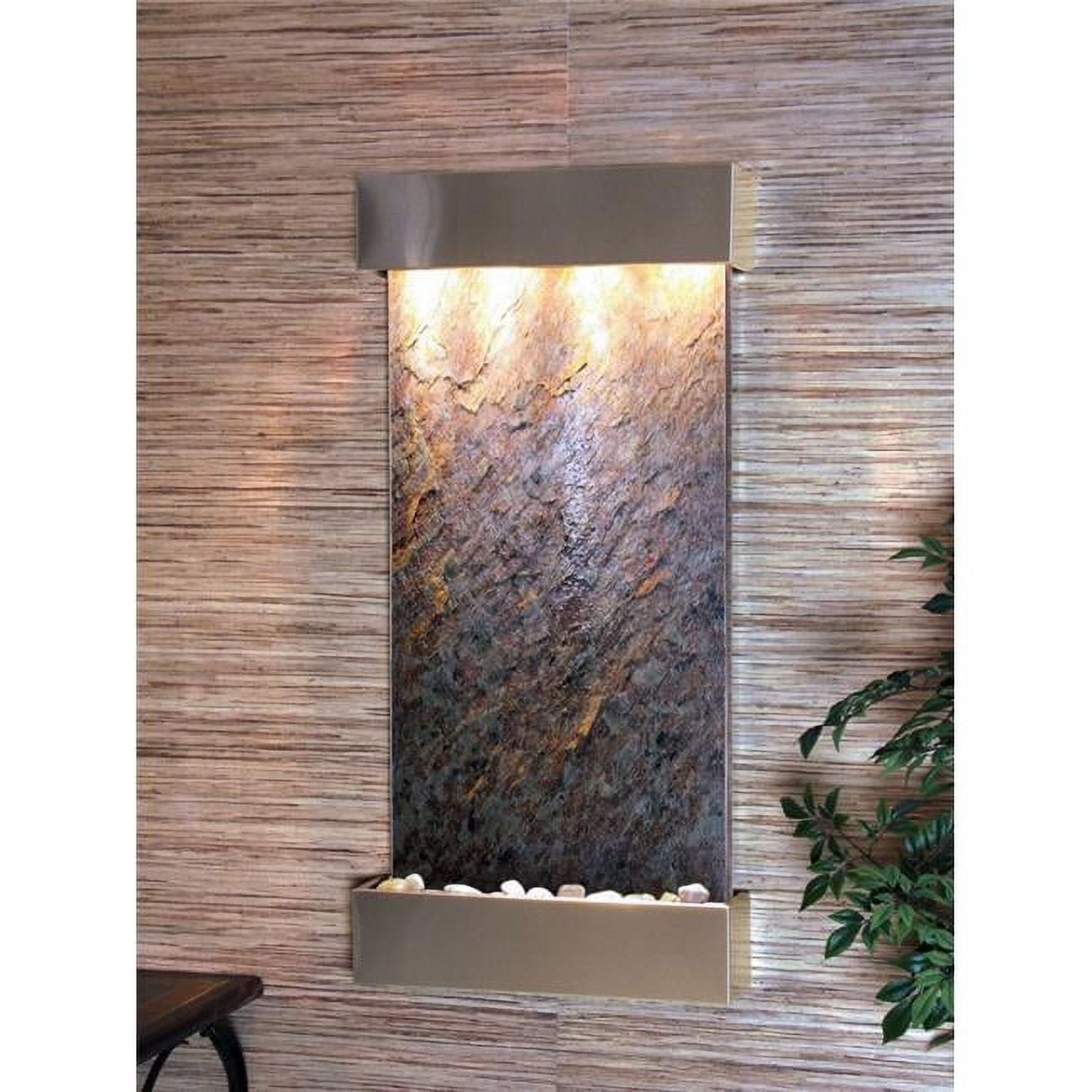 WCS2012 Whispering Creek Stainless Steel Green Featherstone Wall Fountain