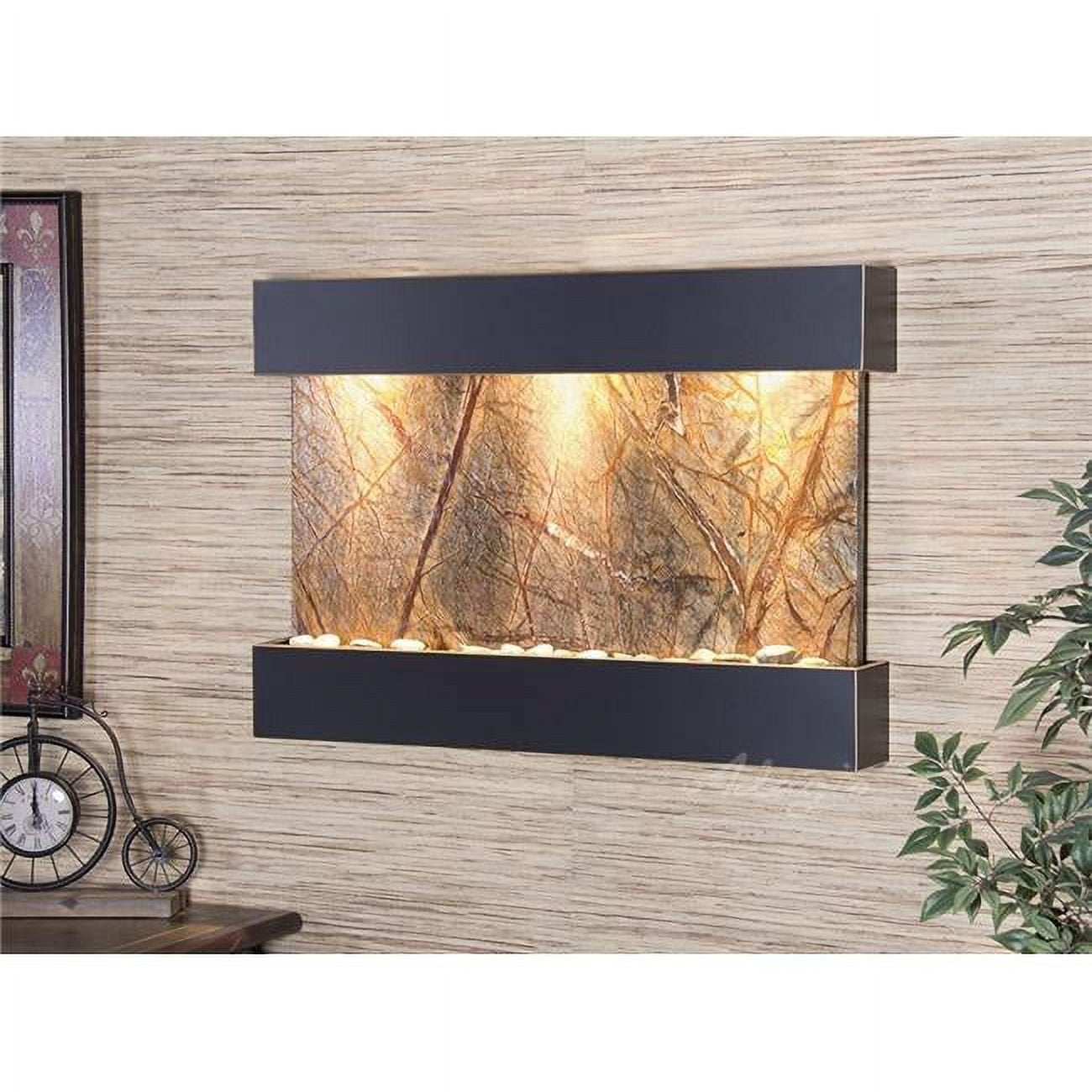 Reflection Creek Blackened Copper Brown-Marble Wall Fountain