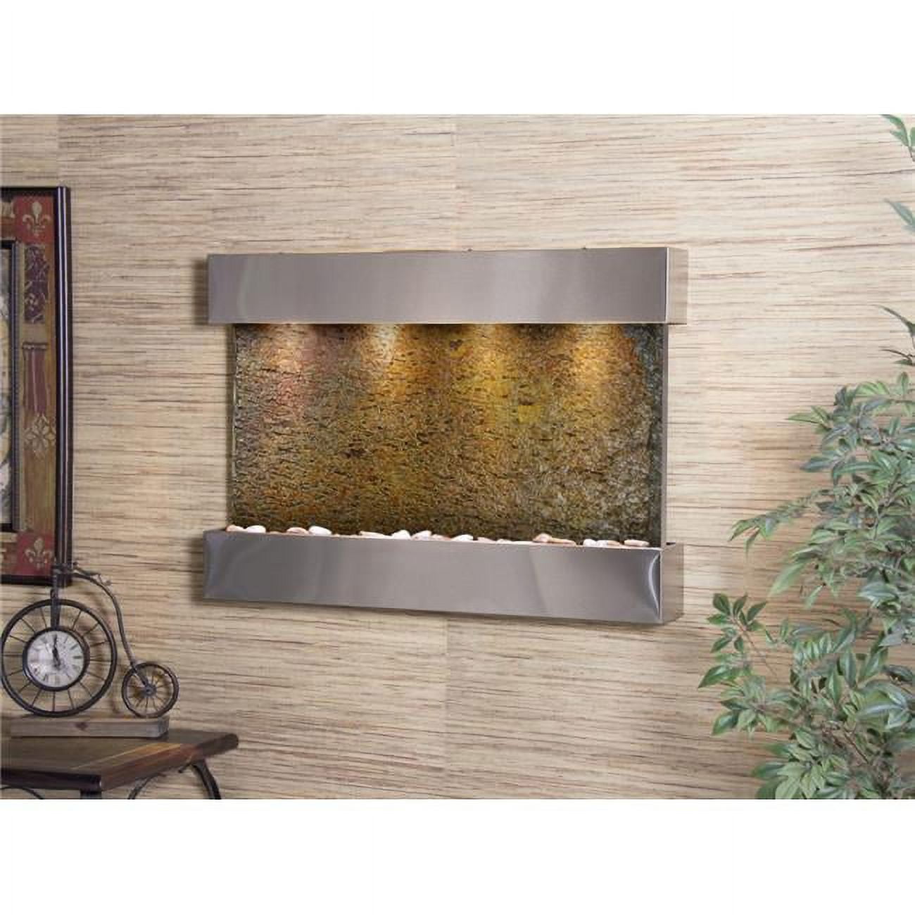 Reflection Creek Stainless Steel Multicolor Natural Slate Wall Fountain