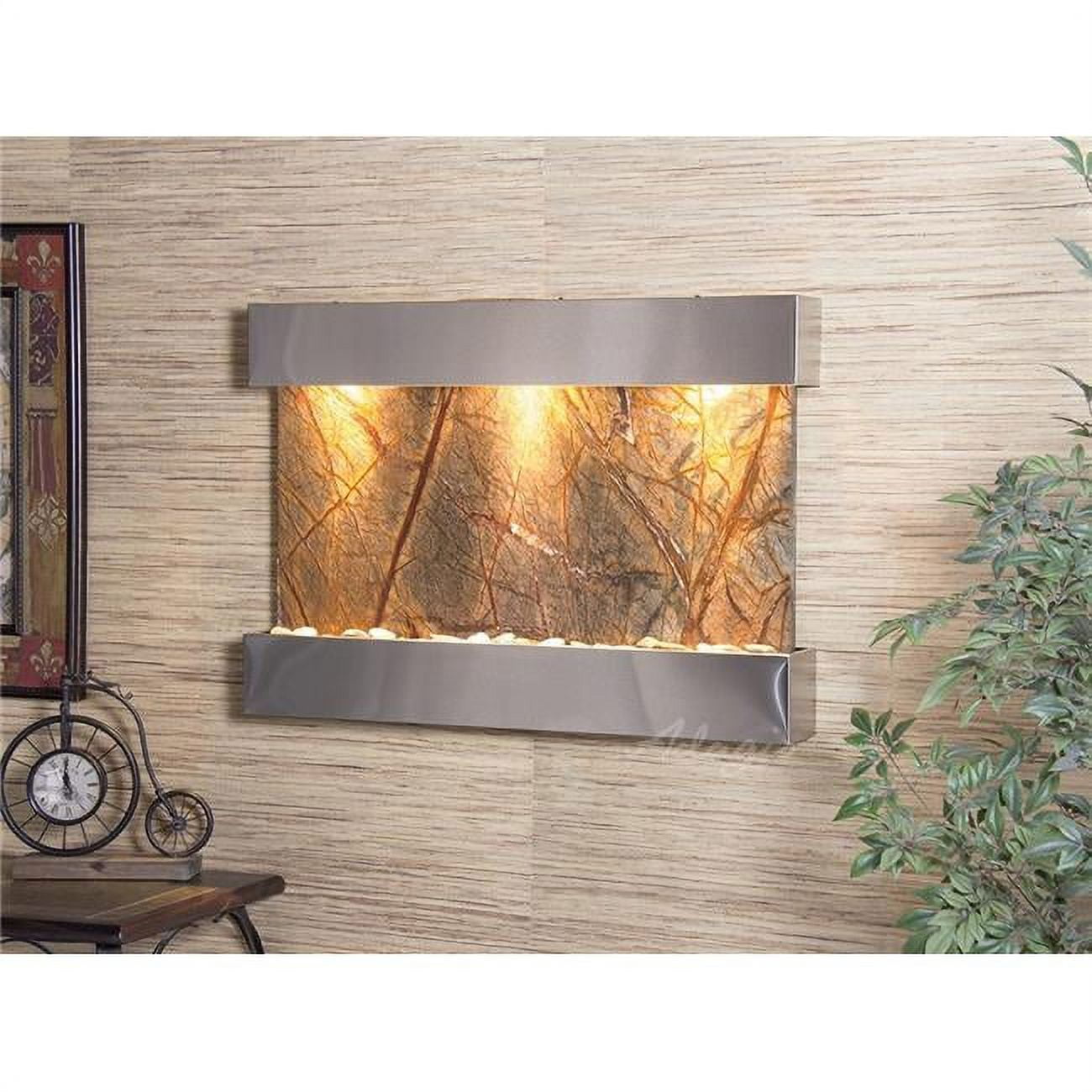 Reflection Creek Stainless Steel Brown-Marble Wall Fountain