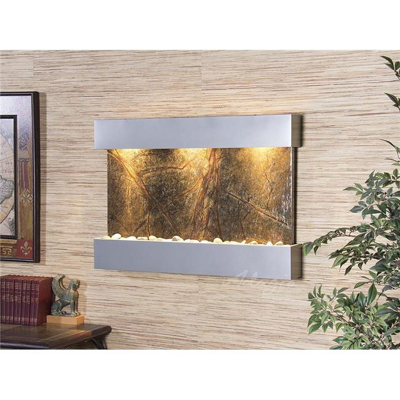 Reflection Creek Silver Metallic Green-Marble Wall Fountain