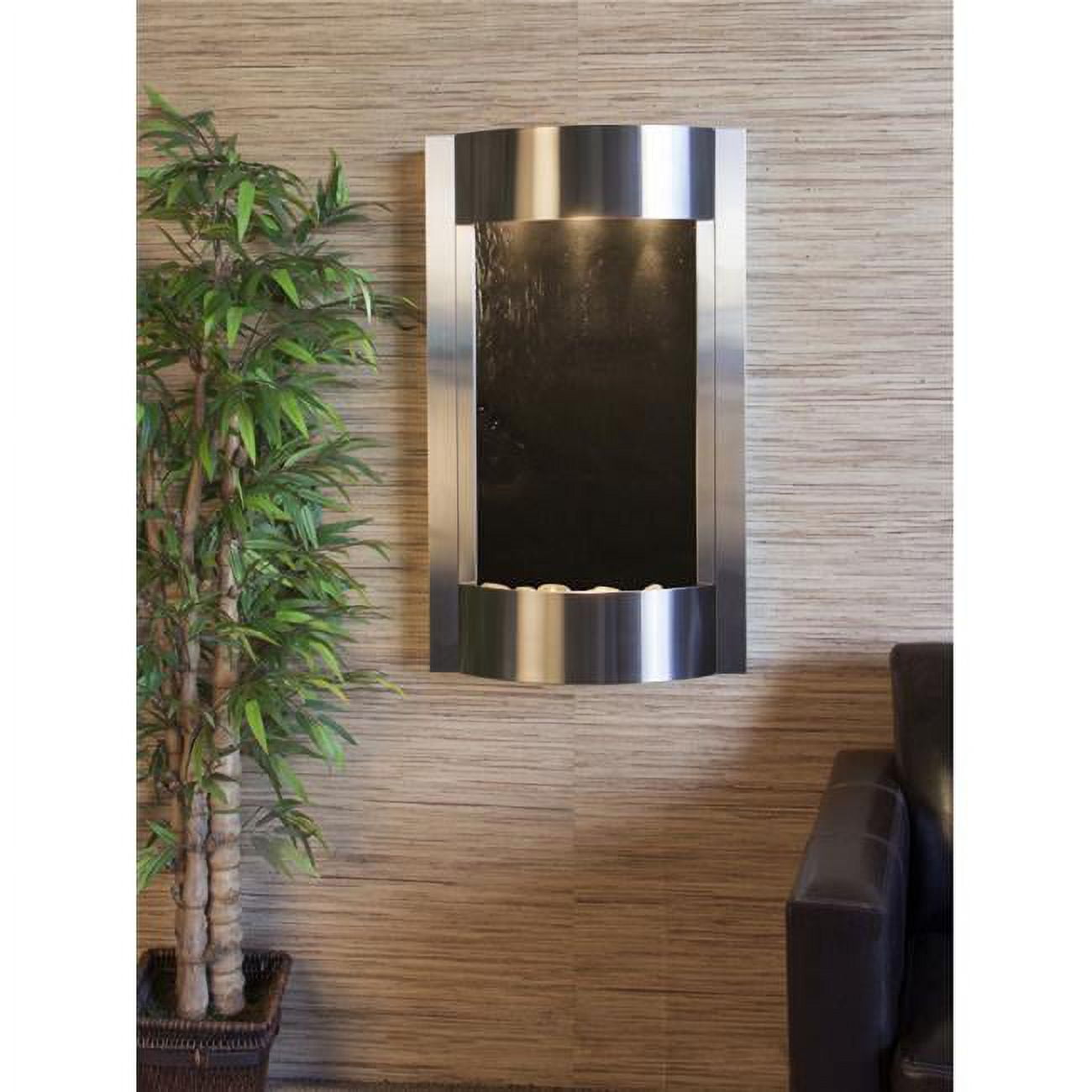 Serene Waters Stainless Steel Black Featherstone Wall Fountain