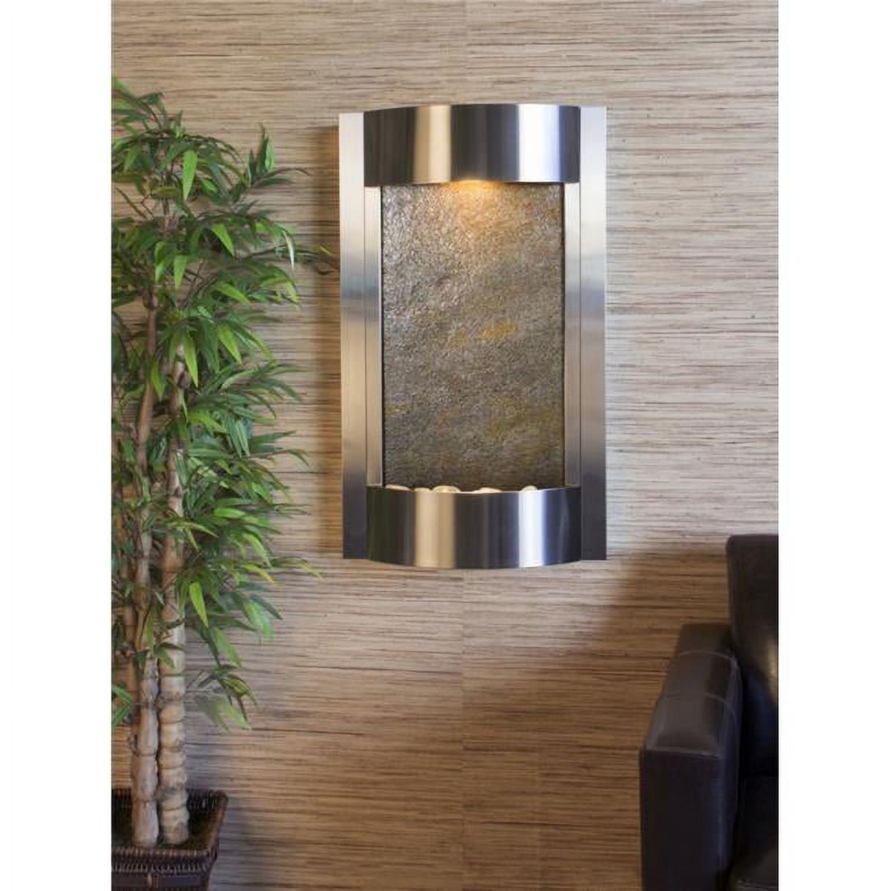 SWA2012 Serene Waters Stainless Steel Green Featherstone Wall Fountain