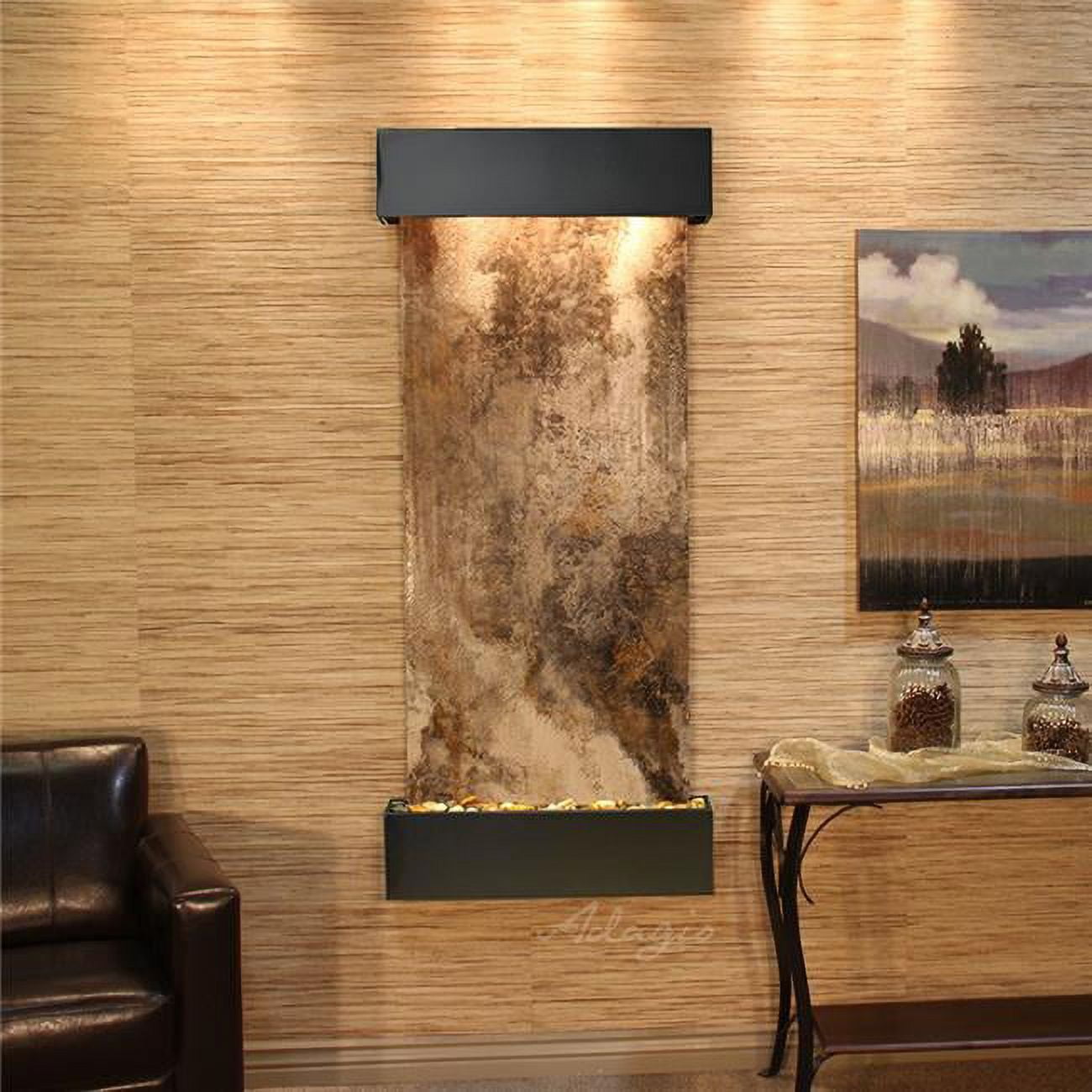 Inspiration Falls Square Blackened copper Magnifico Travertine Wall Fountain