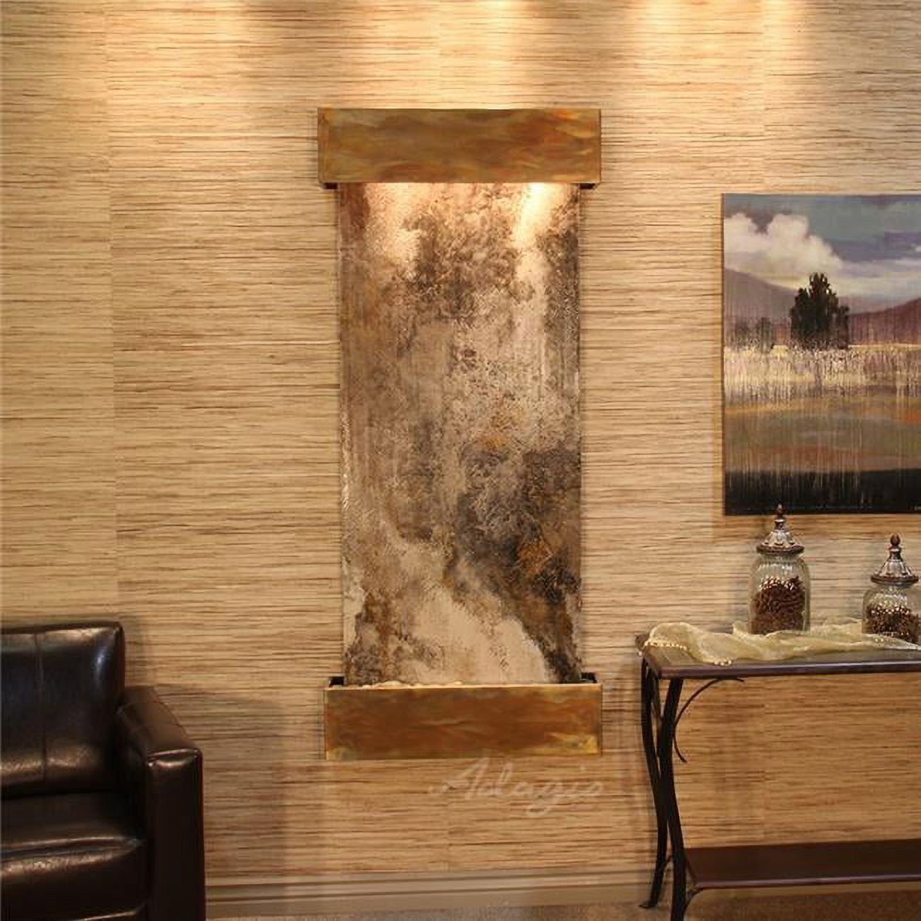Inspiration Falls Square Rustic Copper Magnifico Travertine Wall Fountain