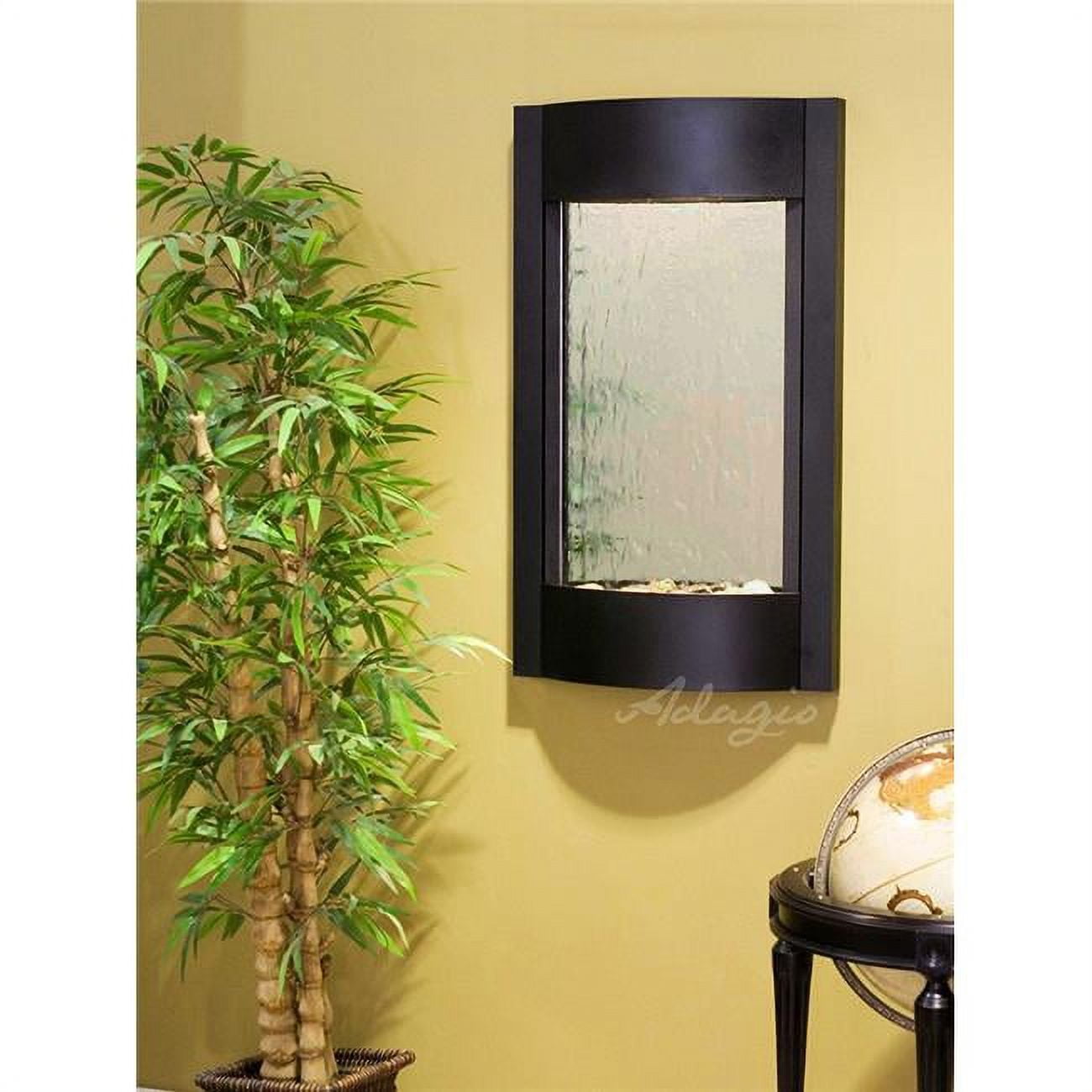Serene Waters Textured Black Silver Mirror Wall Fountain - Silver