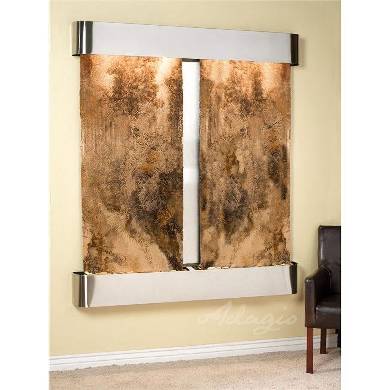 Picture of Adagio CFR2008 Cottonwood Falls Round Stainless Steel Magnifico Travertine Wall Fountain