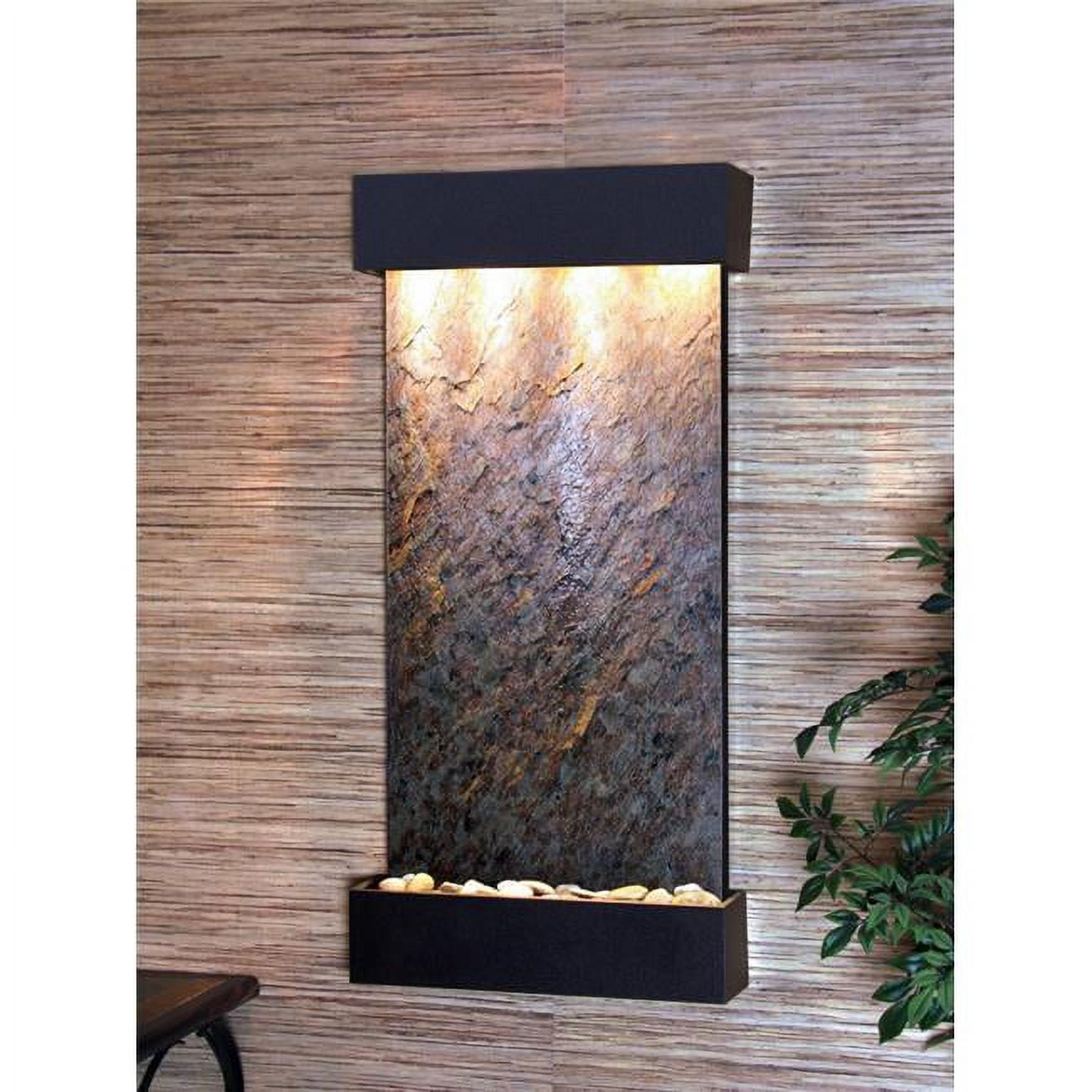 WCS1712 Whispering Creek Textured Black Green Featherstone Wall Fountain