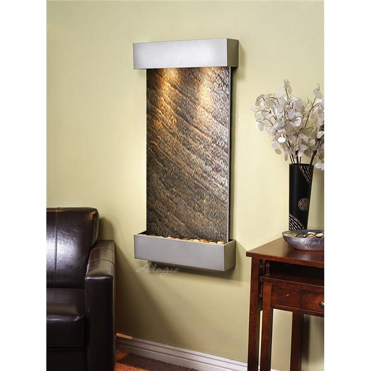 Whispering Creek Silver Metallic Green Featherstone Wall Fountain