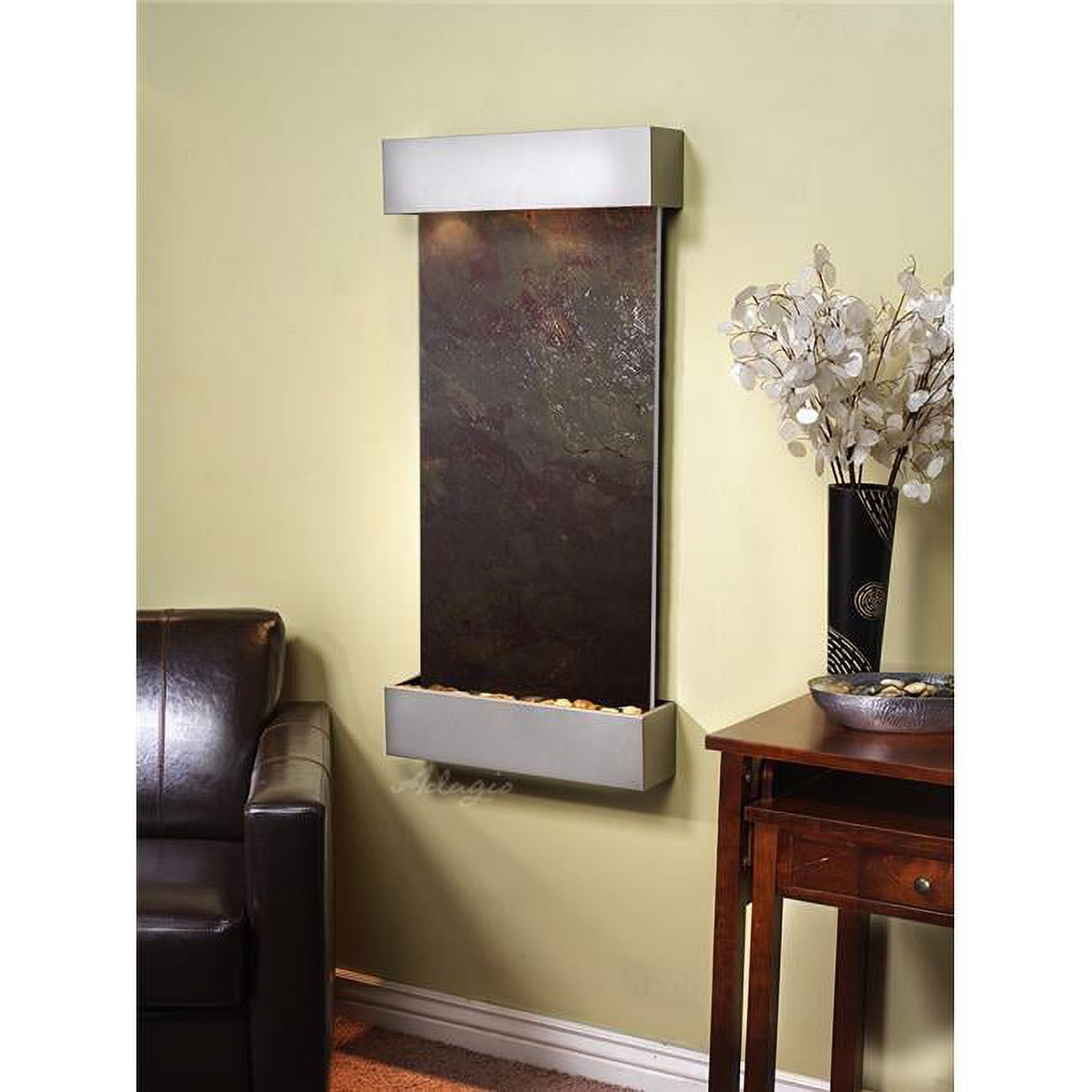Whispering Creek Silver Metallic Multicolor Featherstone Wall Fountain