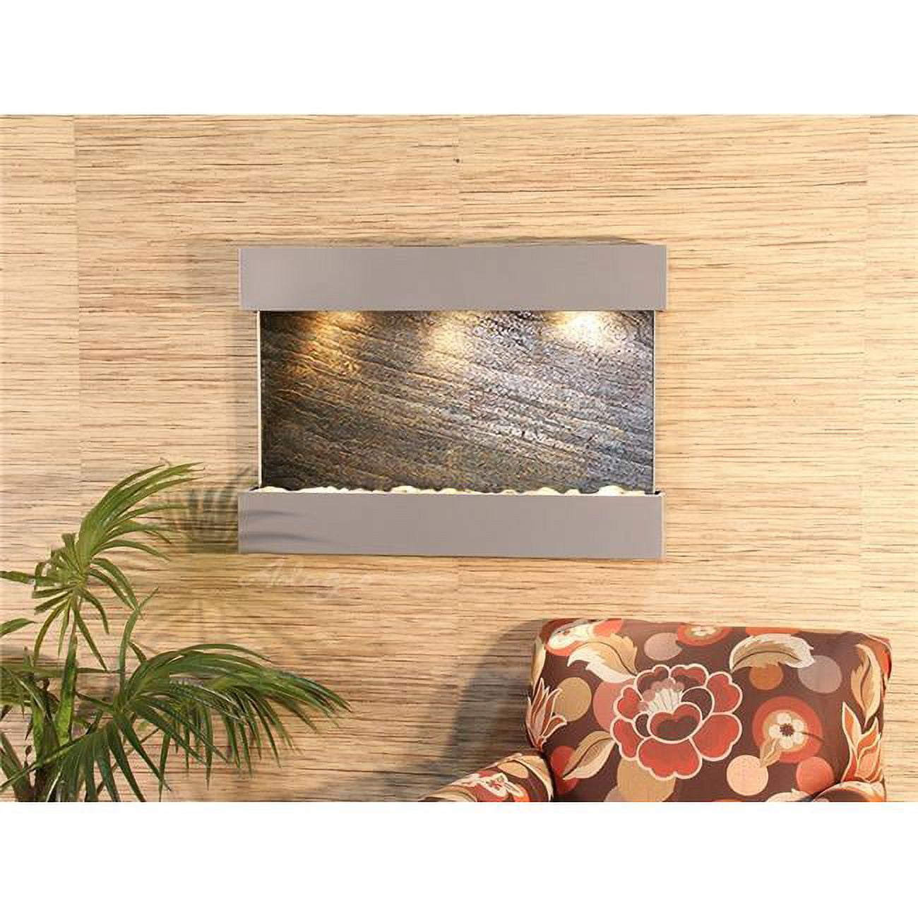 Reflection Creek Silver Metallic Green Featherstone Wall Fountain