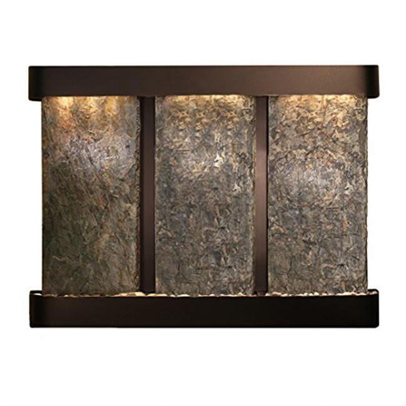 Deep Creek Falls Round Blackened Copper Green Natural Slate Wall Fountain