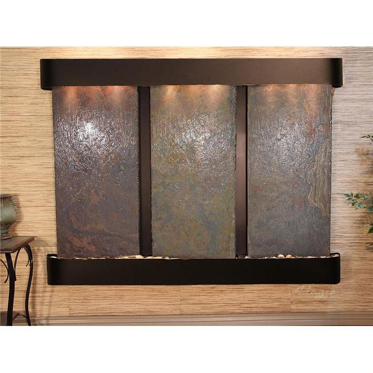 DCR1504 Deep Creek Falls Round Blackened Copper Multicolor Natural Slate Wall Fountain