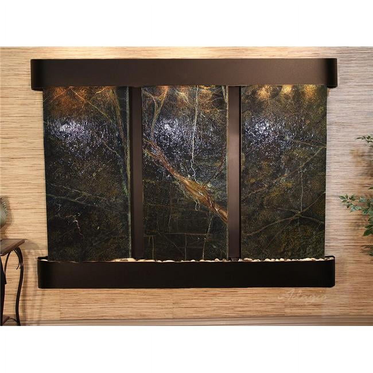 Deep Creek Falls Round Blackened Copper Green Marble Wall Fountain