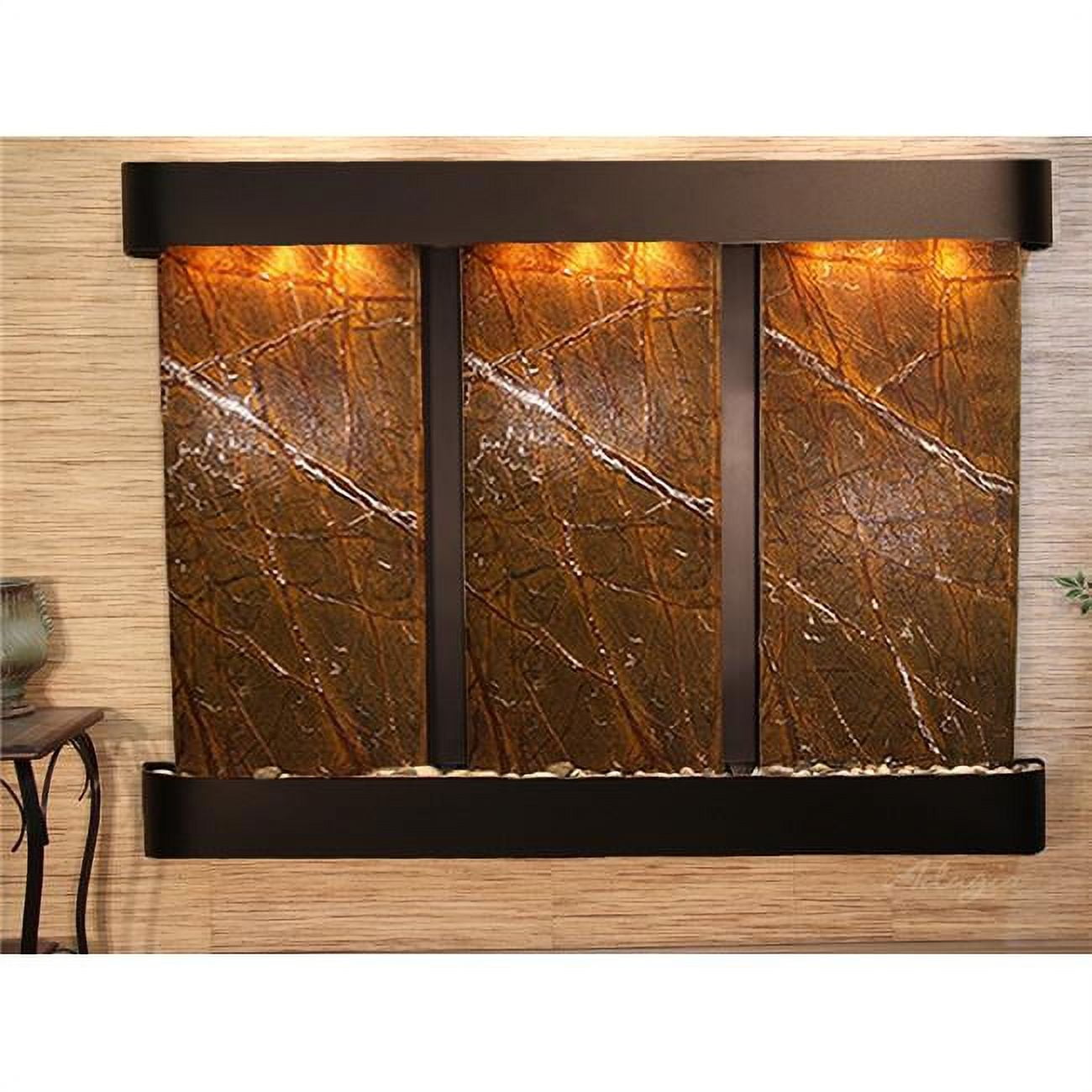 Deep Creek Falls Round Blackened Copper Brown Marble Wall Fountain