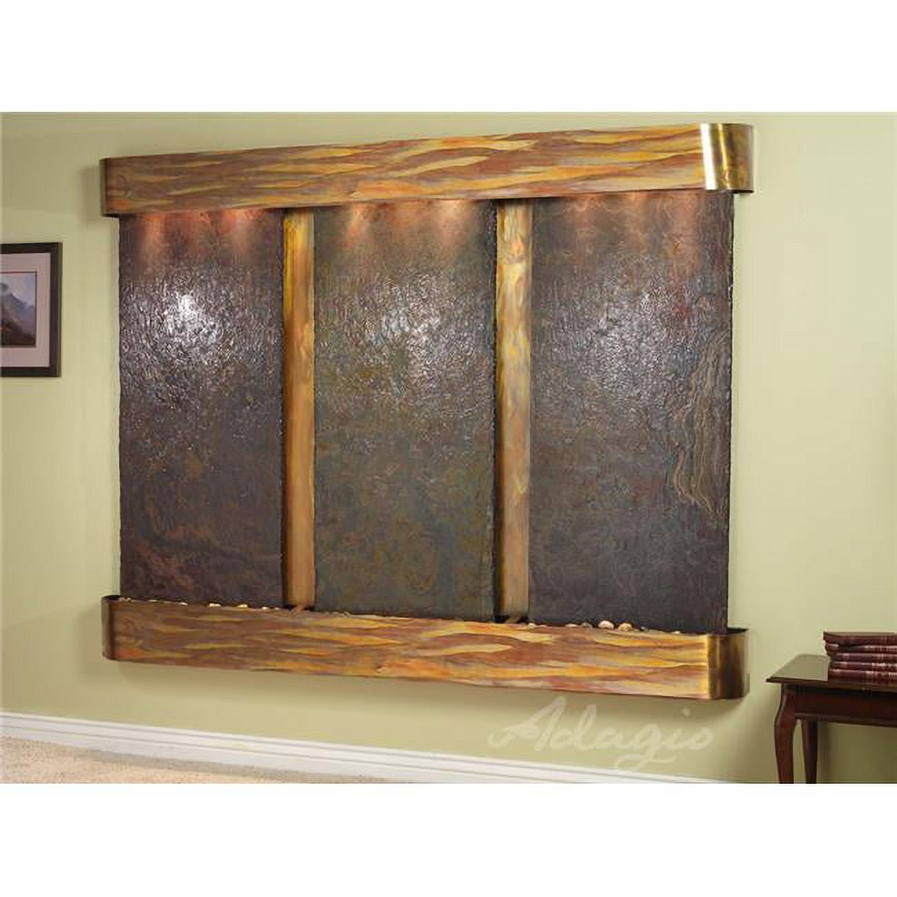 Deep Creek Falls Round Rustic Copper Multicolor Natural Slate Wall Fountain