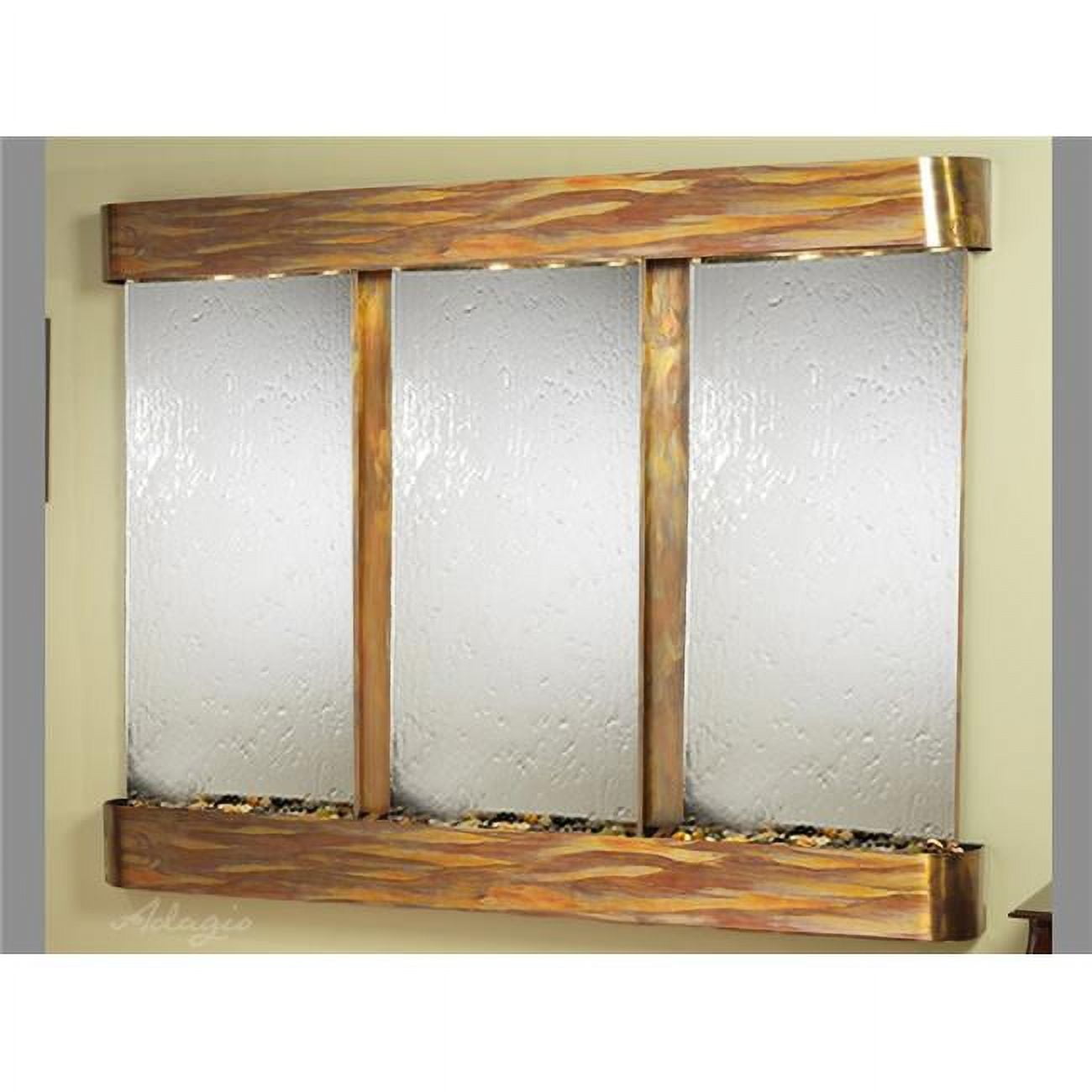 Deep Creek Falls Round Rustic Copper Silver Mirror Wall Fountain