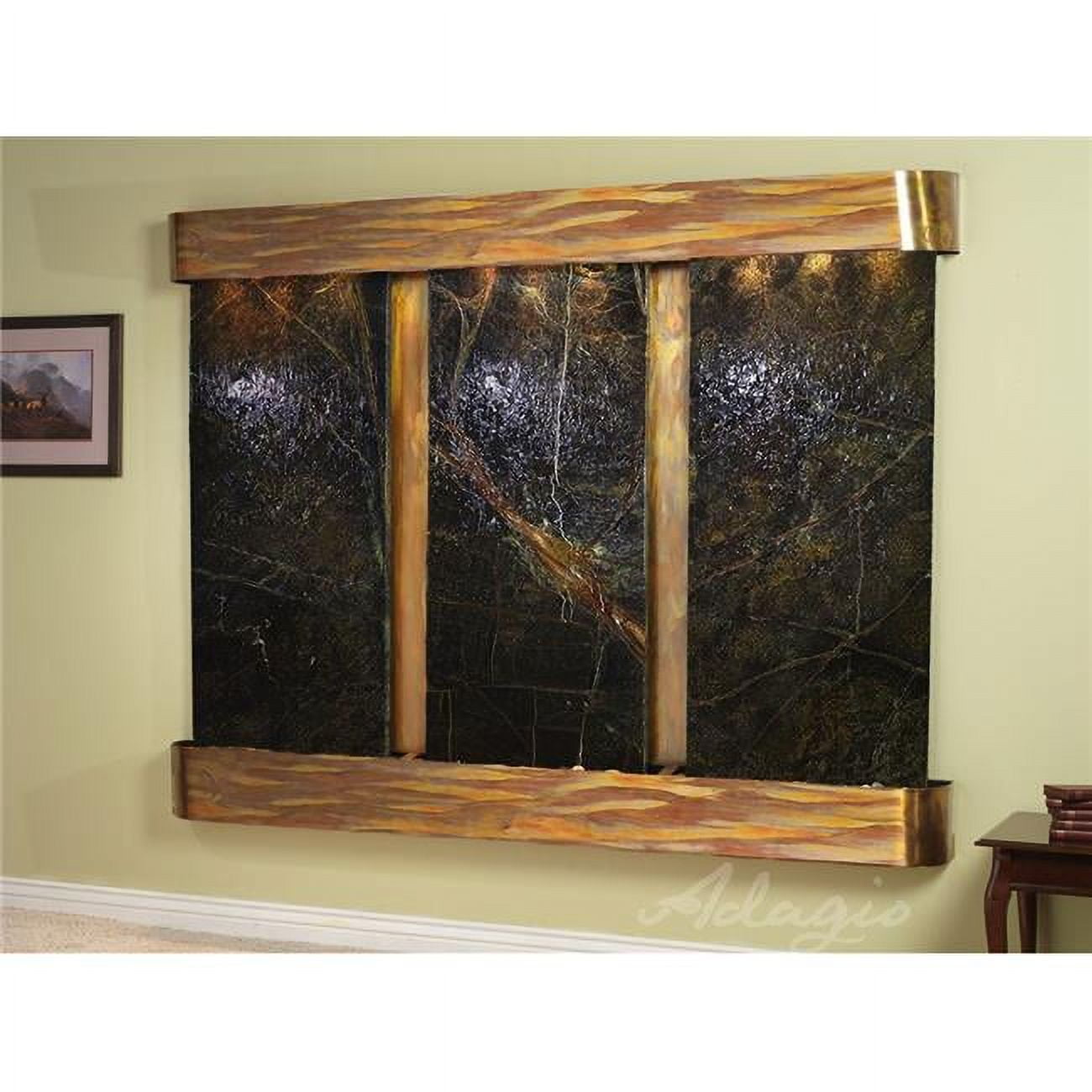 Deep Creek Falls Round Rustic Copper Green Marble Wall Fountain