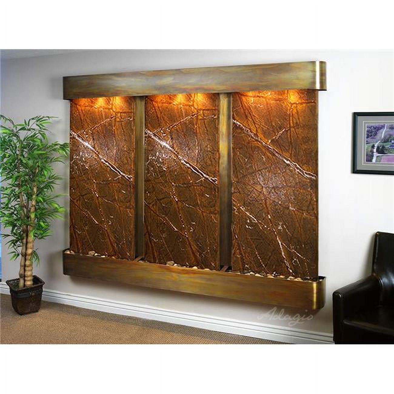 Deep Creek Falls Round Rustic Copper Brown Marble Wall Fountain
