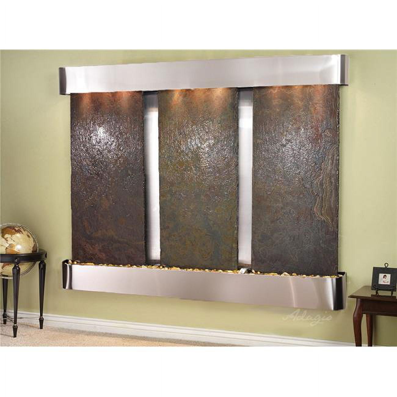 Deep Creek Falls Round Stainless Steel Multicolor Natural Slate Wall Fountain