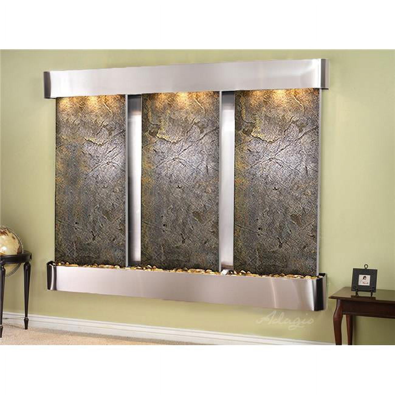 Deep Creek Falls Round Stainless Steel Green Featherstone Wall Fountain