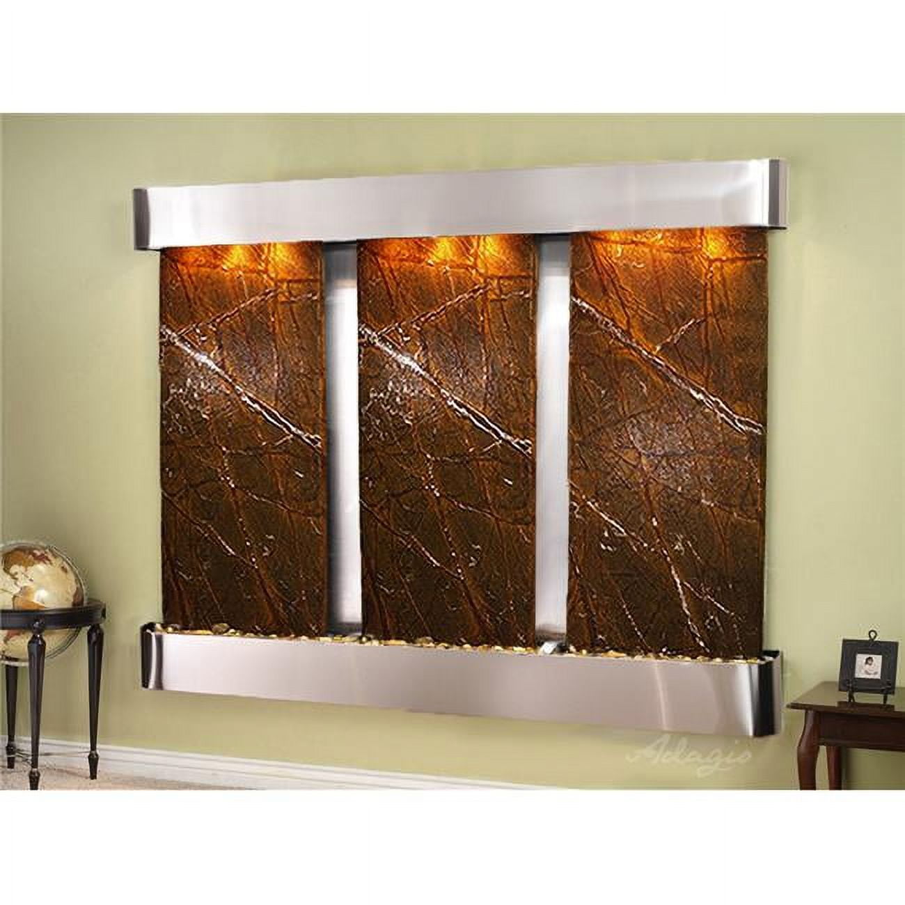 Deep Creek Falls Round Stainless Steel Brown Marble Wall Fountain