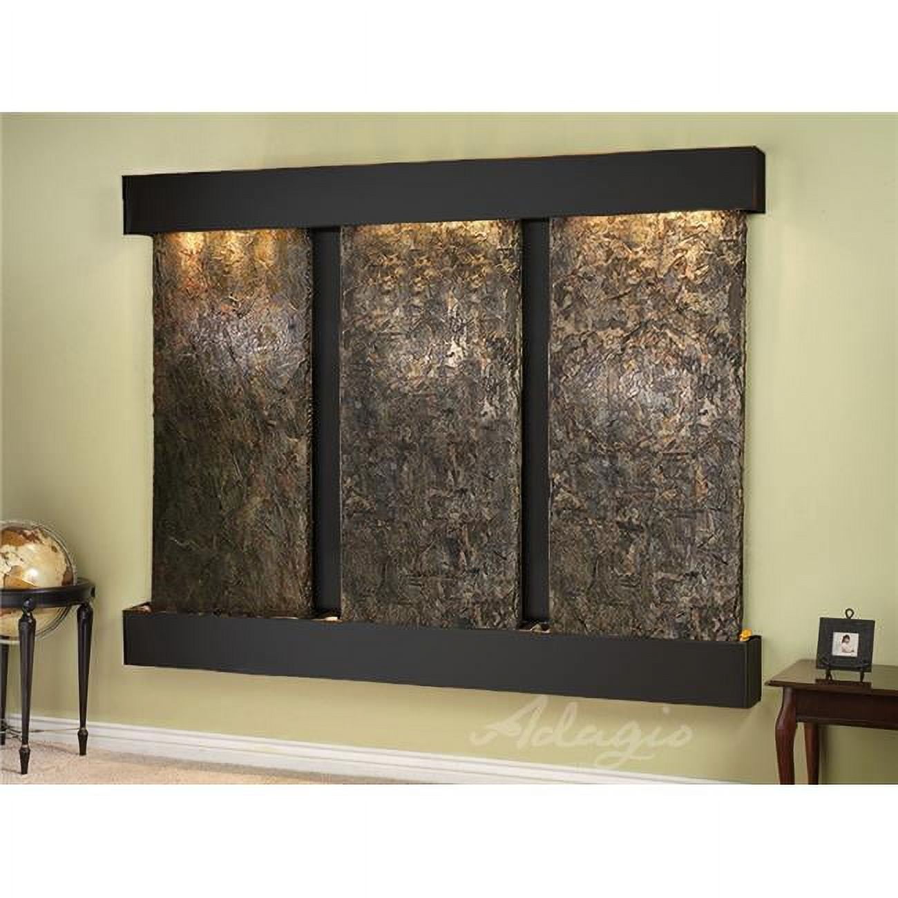 Deep Creek Falls Square Blackened Copper Green Natural Slate Wall Fountain