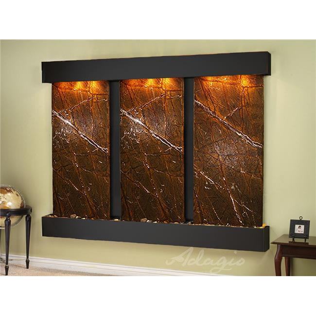 Deep Creek Falls Square Blackened Copper Brown Marble Wall Fountain