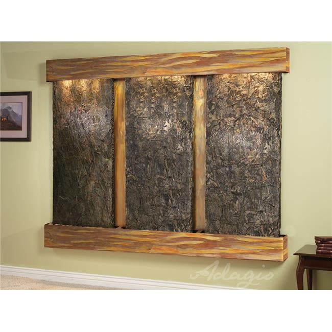 Deep Creek Falls Square Rustic Copper Green Natural Slate Wall Fountain