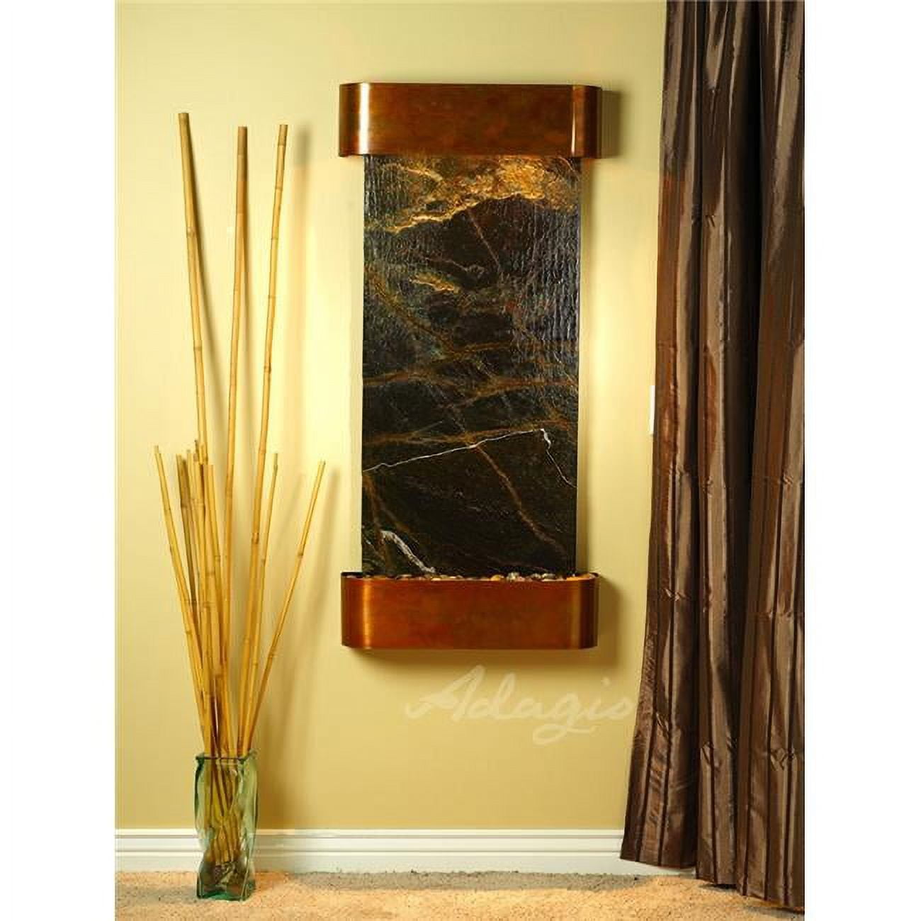Cascade Springs Round Rustic Copper Green Marble Wall Fountain