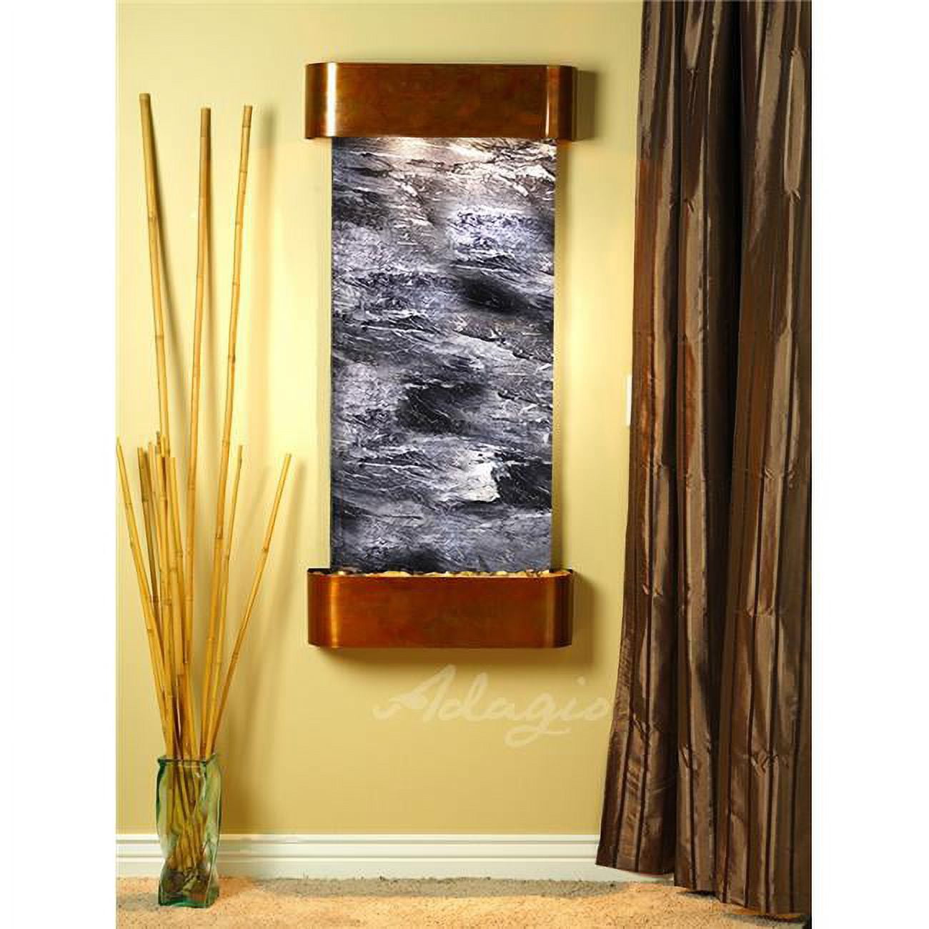 CSR1007 Cascade Springs Round Rustic Copper Black Spider Marble Wall Fountain