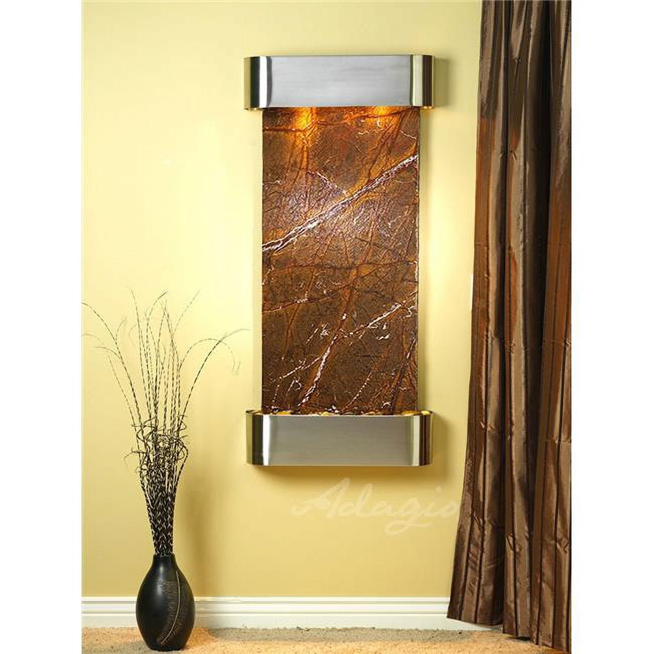 Cascade Springs Round Stainless Steel Brown Marble Wall Fountain