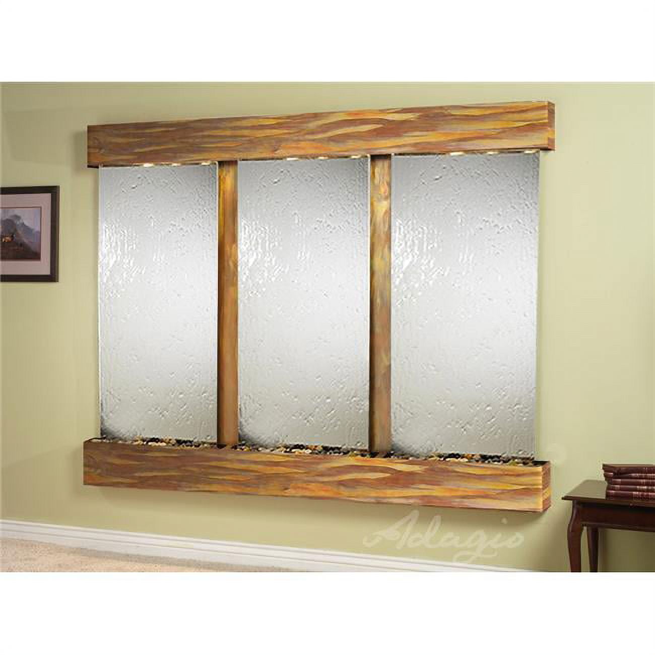 DCS1040 Deep Creek Falls Square Rustic Copper Silver Mirror Wall Fountain