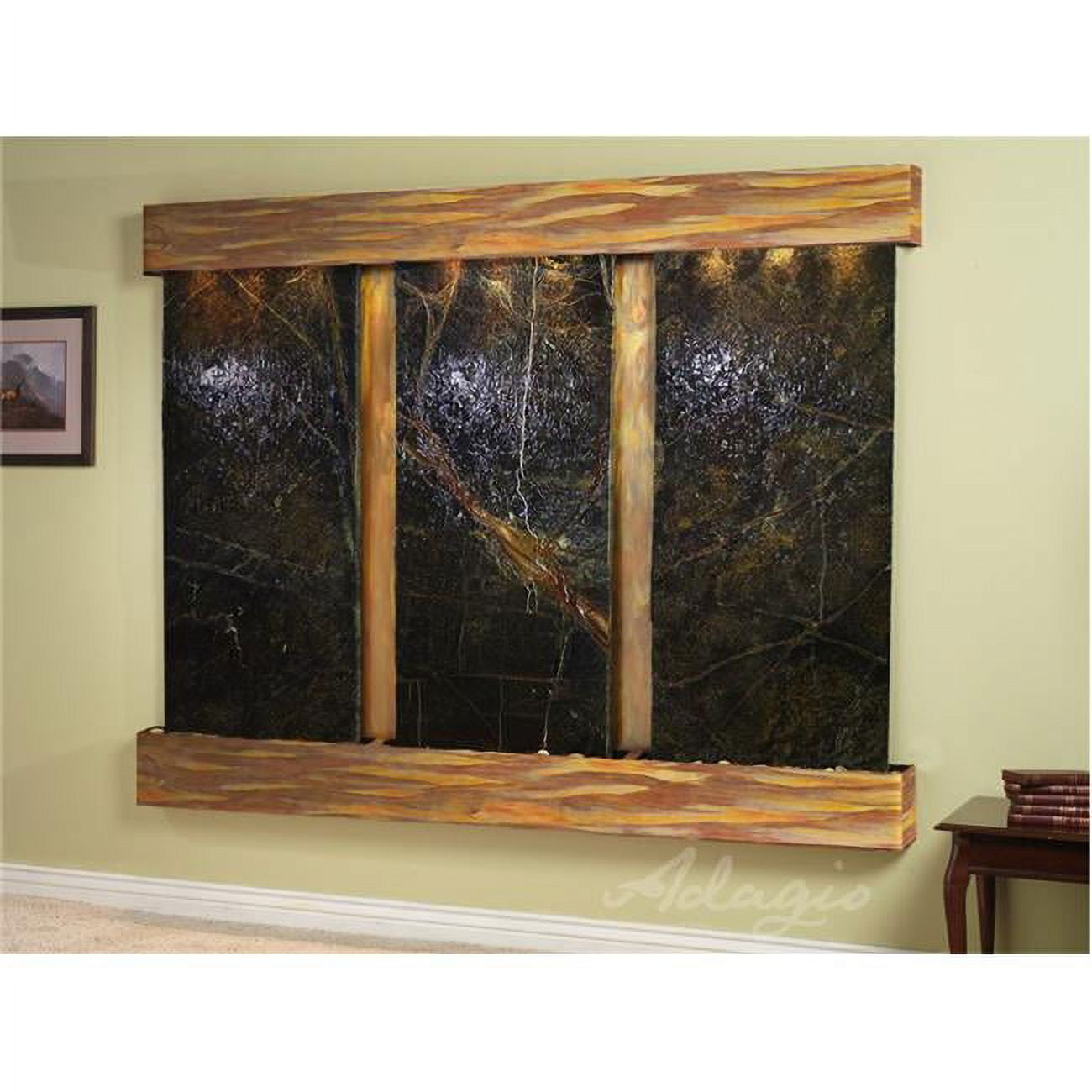 Deep Creek Falls Square Rustic Copper Green Marble Wall Fountain
