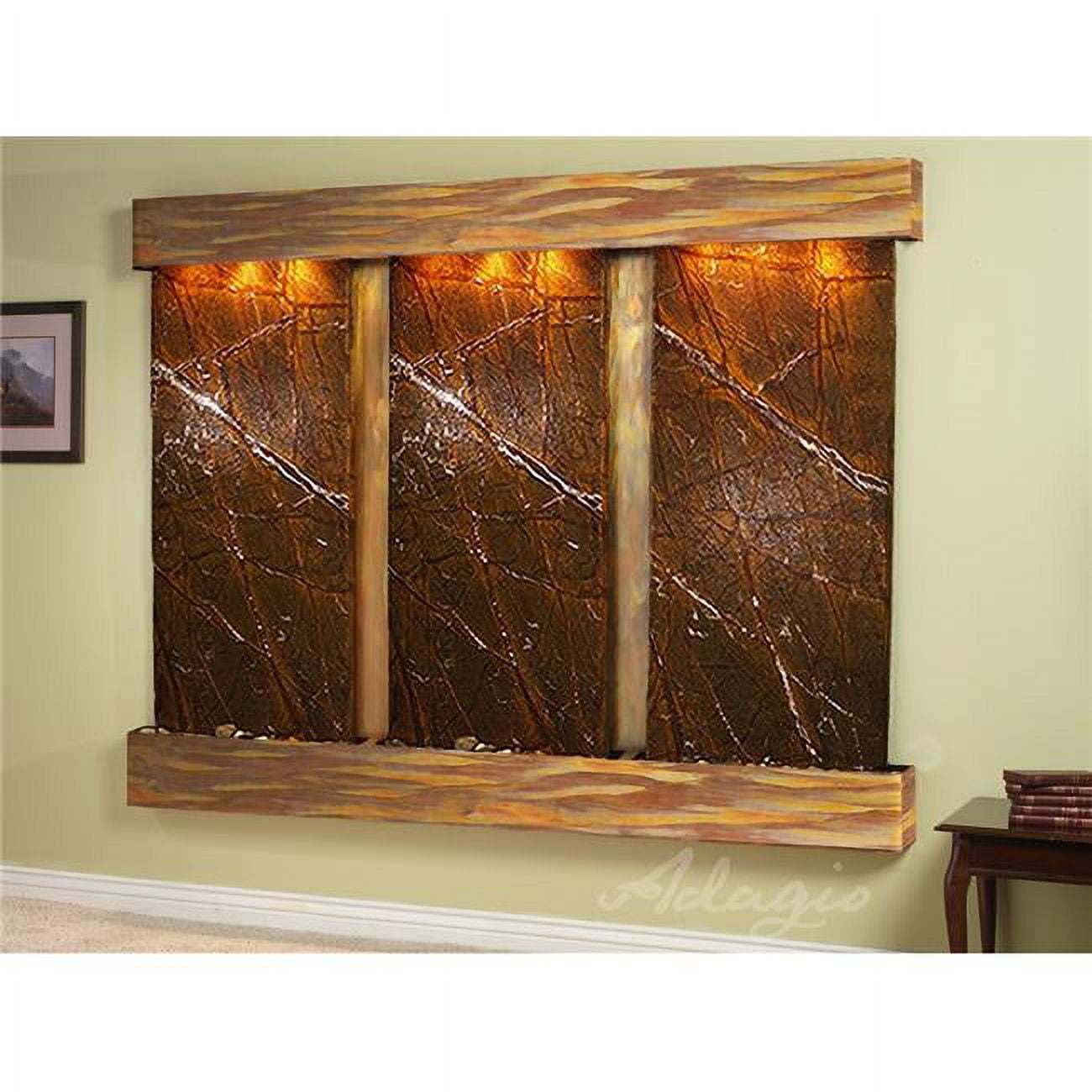 Deep Creek Falls Square Rustic Copper Brown Marble Wall Fountain