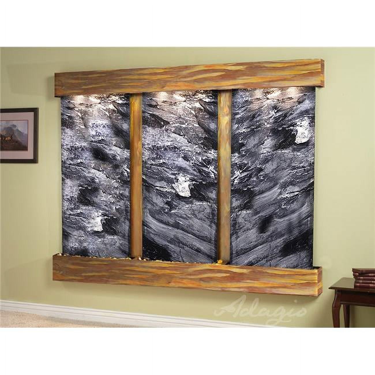 Deep Creek Falls Square Rustic Copper Black Spider Marble Wall Fountain