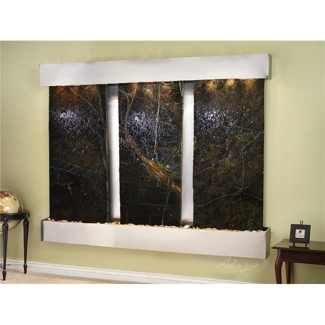 DCS2005 Deep Creek Falls Square Stainless Steel Green Marble Wall Fountain