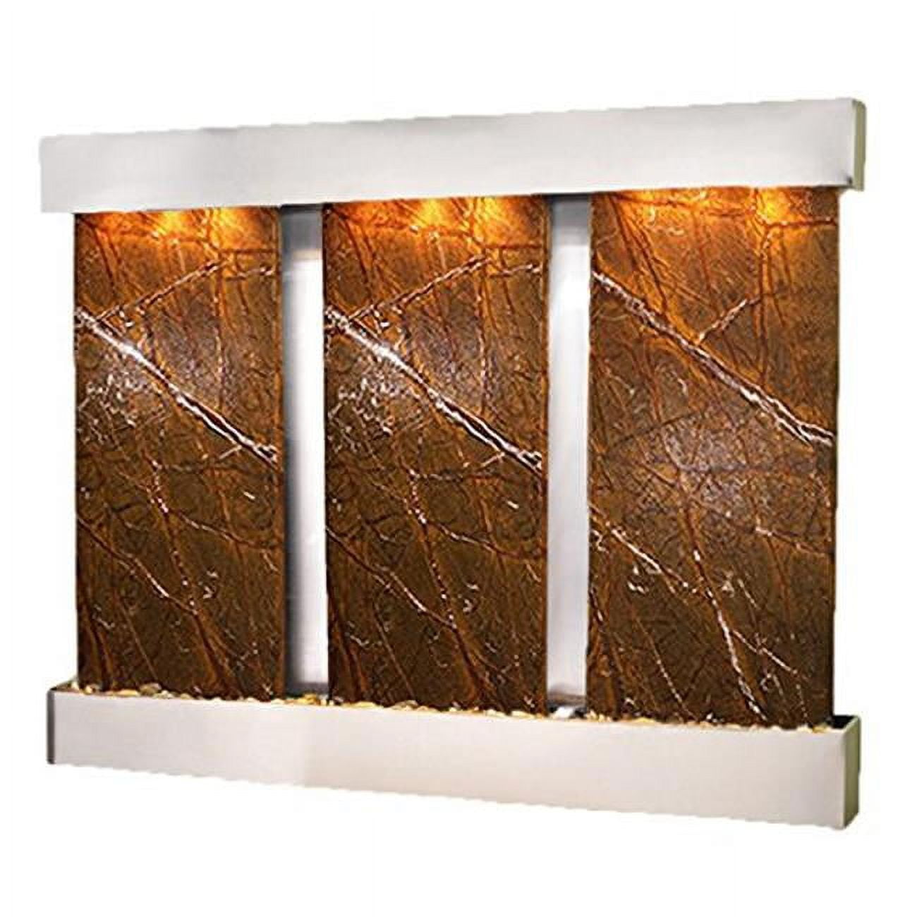 Deep Creek Falls Square Stainless Steel Brown Marble Wall Fountain