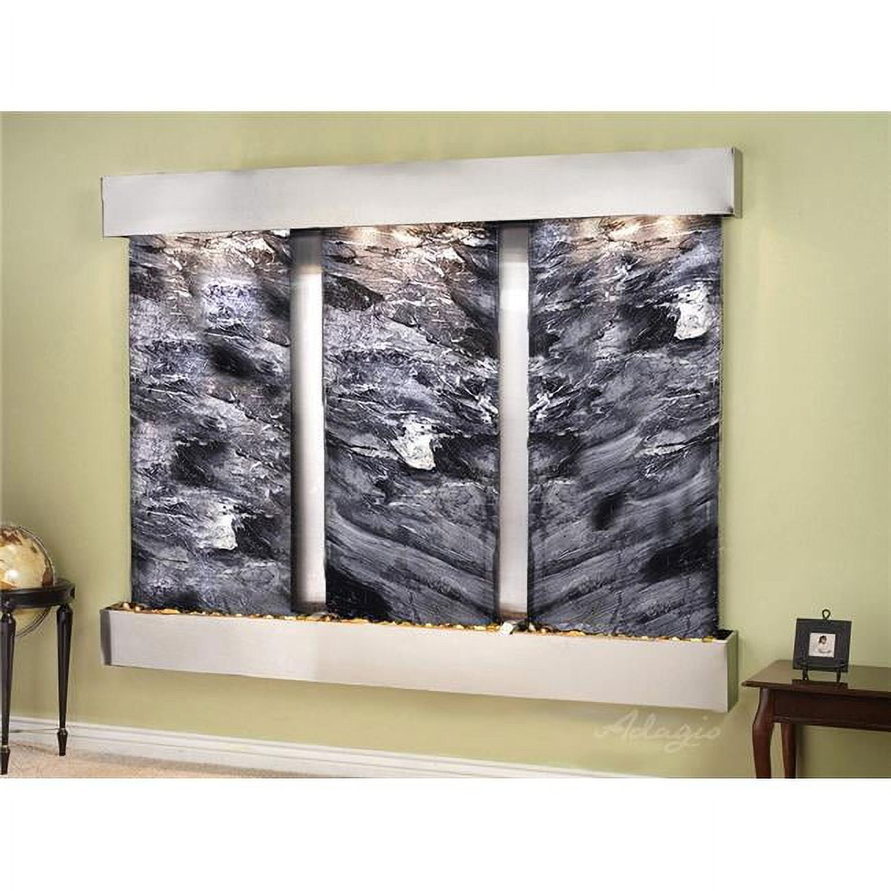 Deep Creek Falls Square Stainless Steel Black Spider Marble Wall Fountain